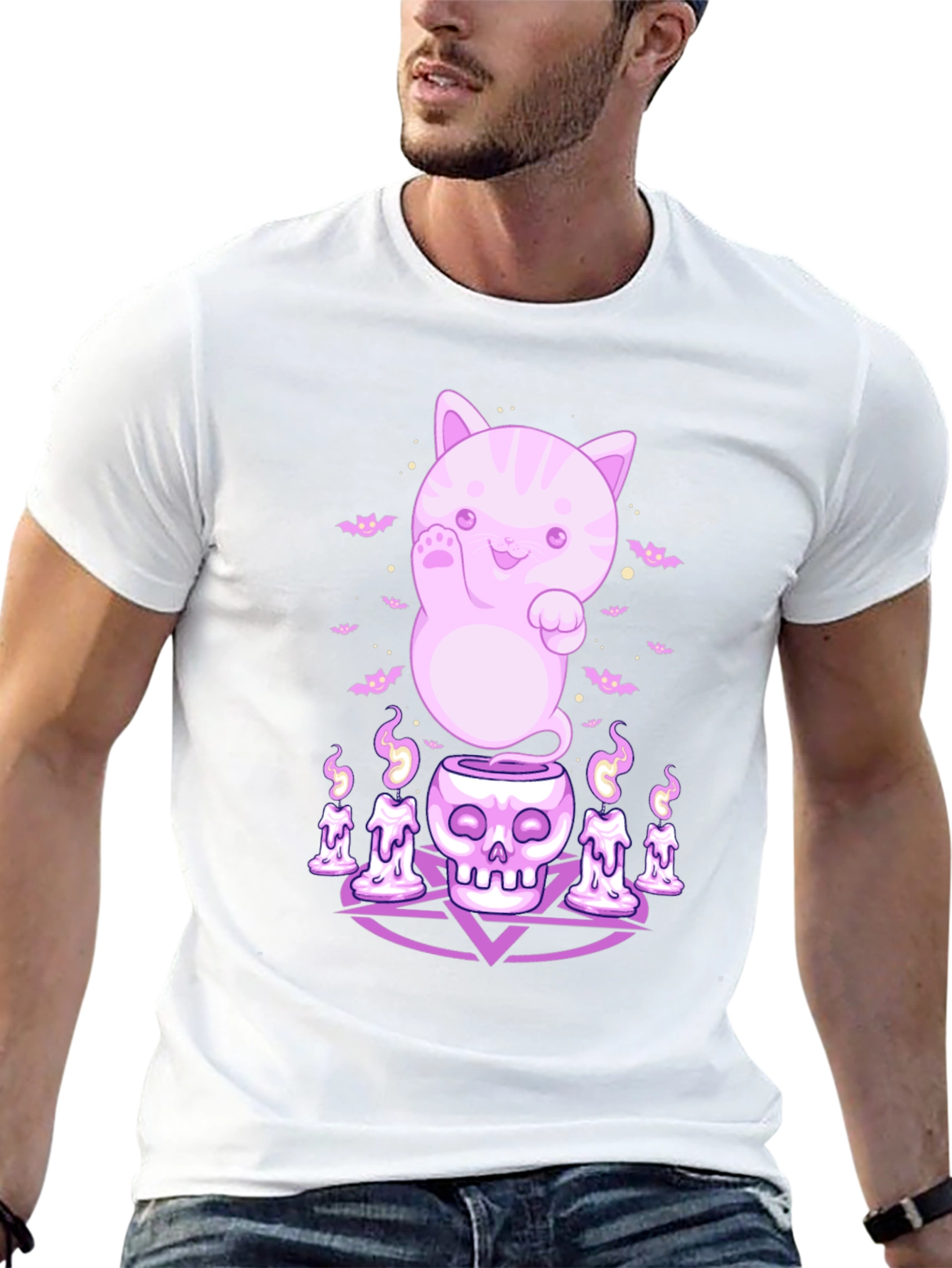Kawaii Ghost Cat Black T-Shirt