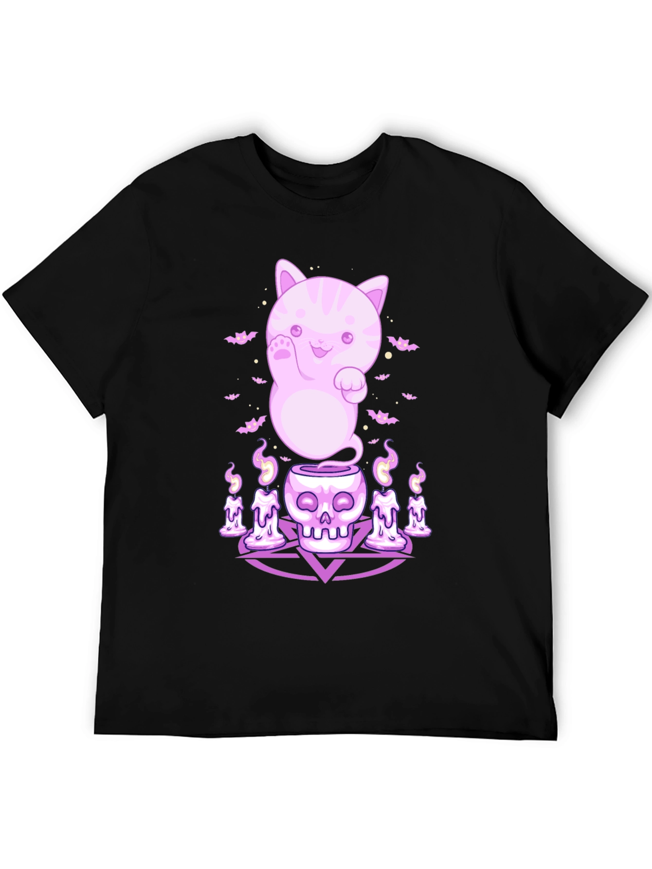 Kawaii Ghost Cat Black T-Shirt