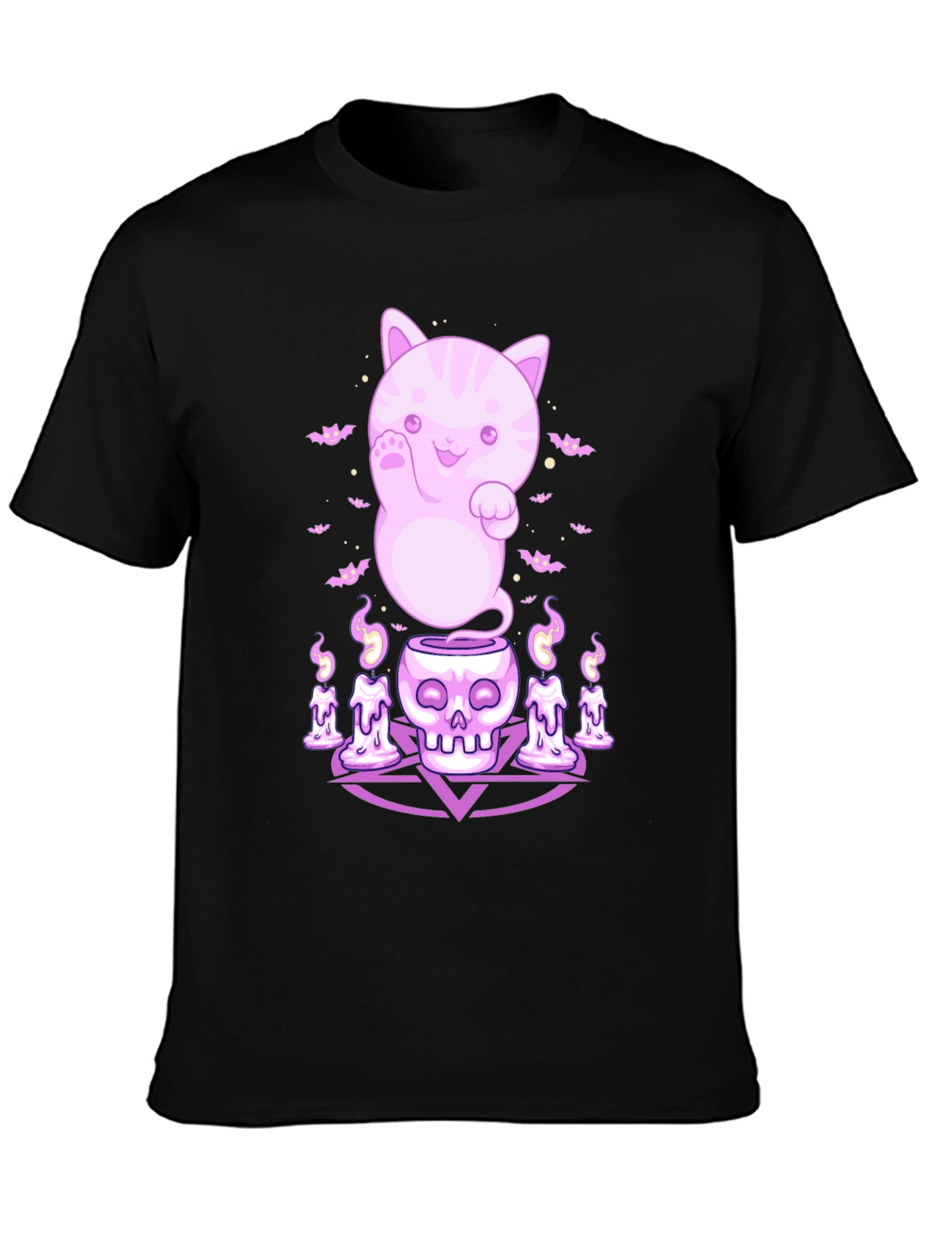 Kawaii Ghost Cat Black T-Shirt