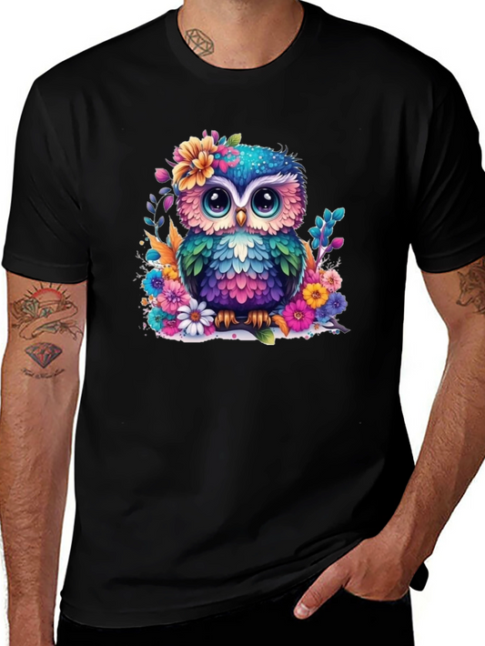 Owl & Floral Graphic Tee - Unique Colorful Design