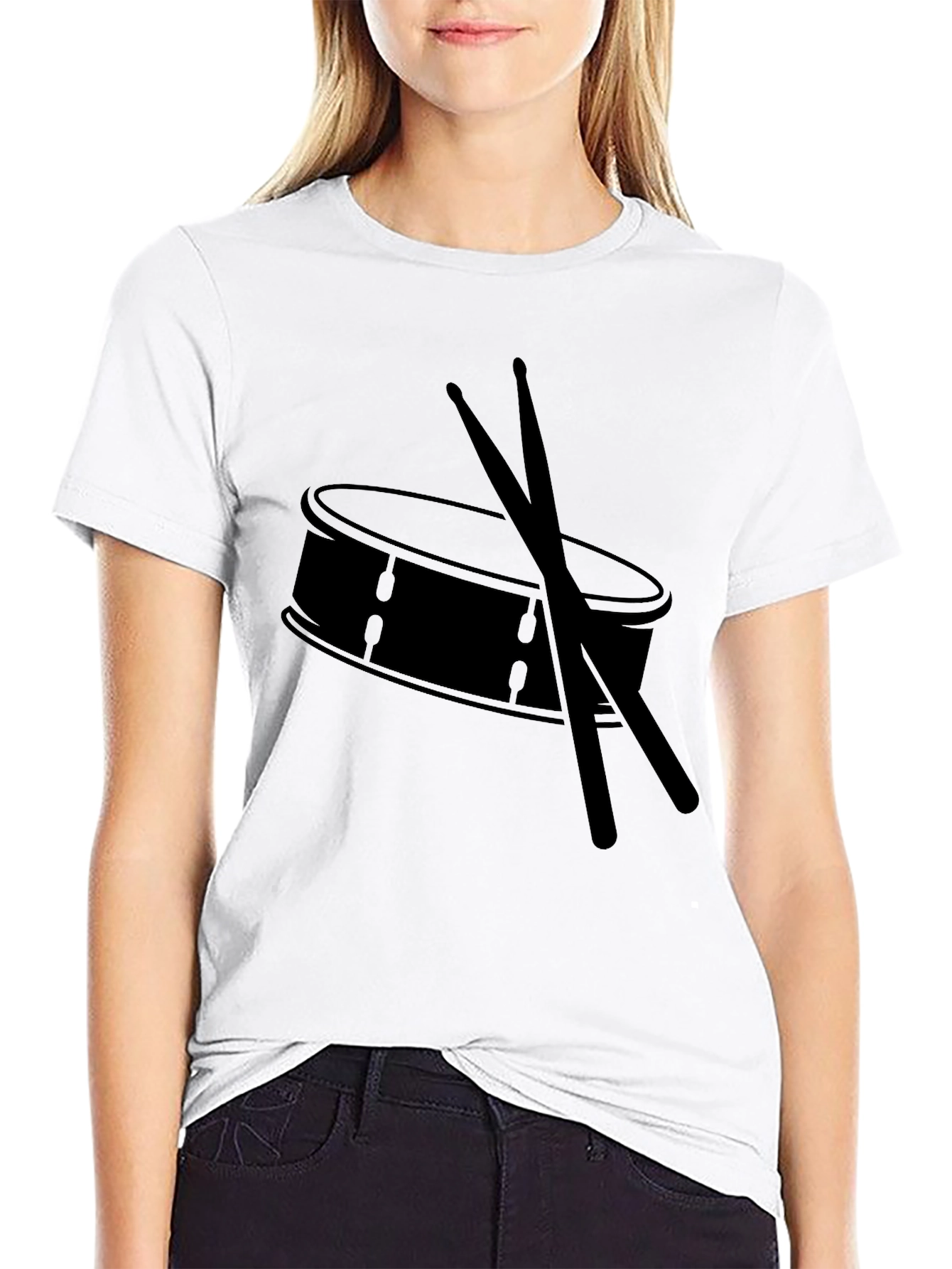 Drum and Sticks Graphic Tee - Black Cotton T-Shirt