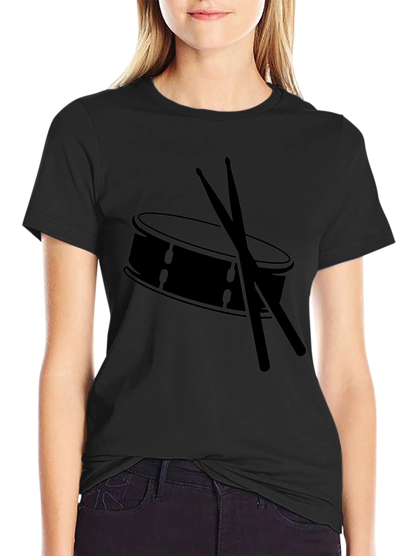 Drum and Sticks Graphic Tee - Black Cotton T-Shirt
