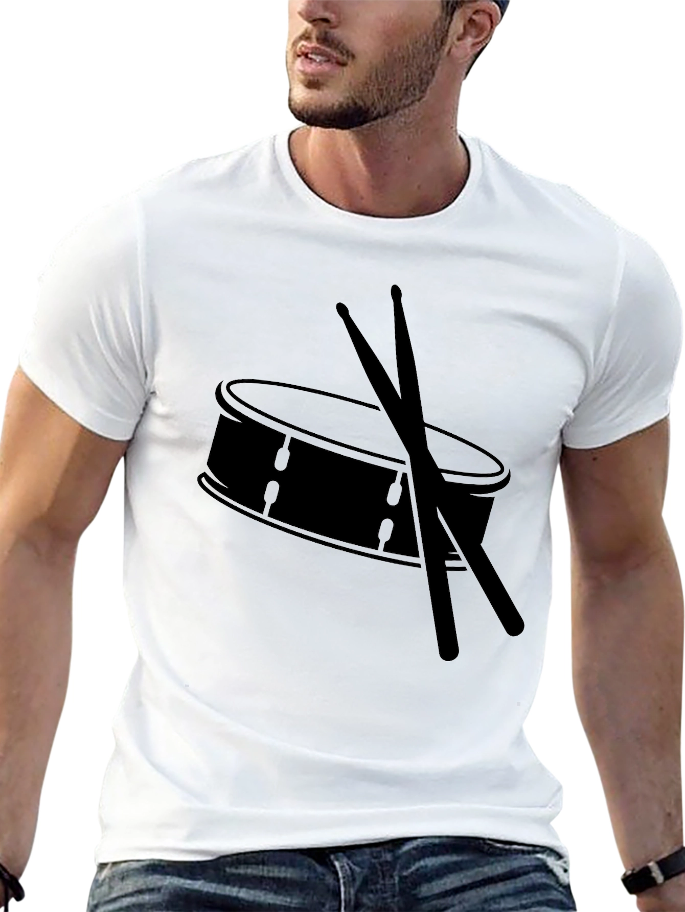 Drum and Sticks Graphic Tee - Black Cotton T-Shirt