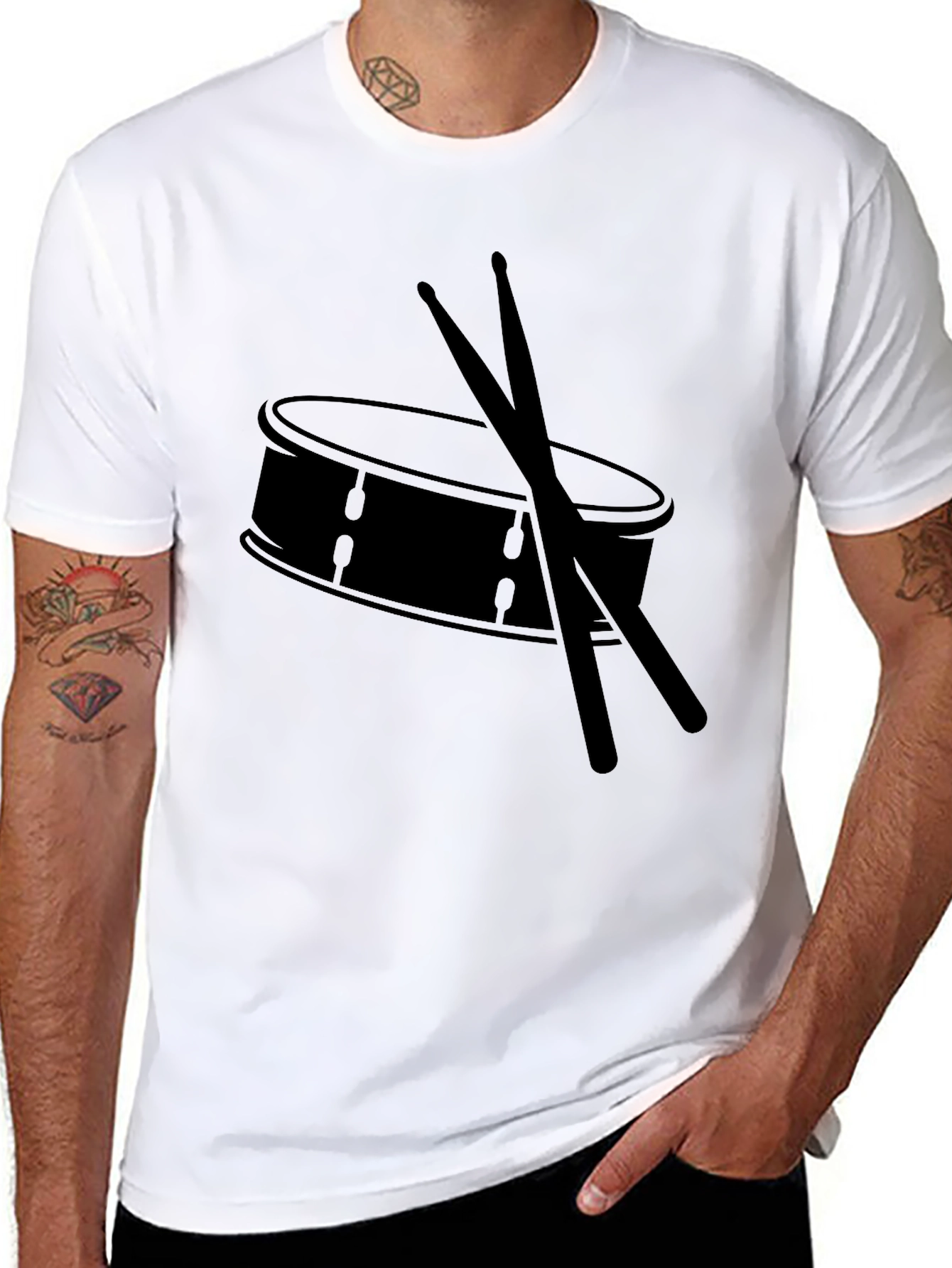 Drum and Sticks Graphic Tee - Black Cotton T-Shirt