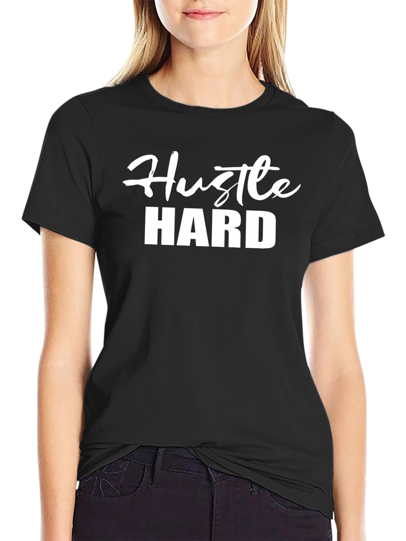 Hustle Hard Graphic Tee - Black Cotton T-Shirt
