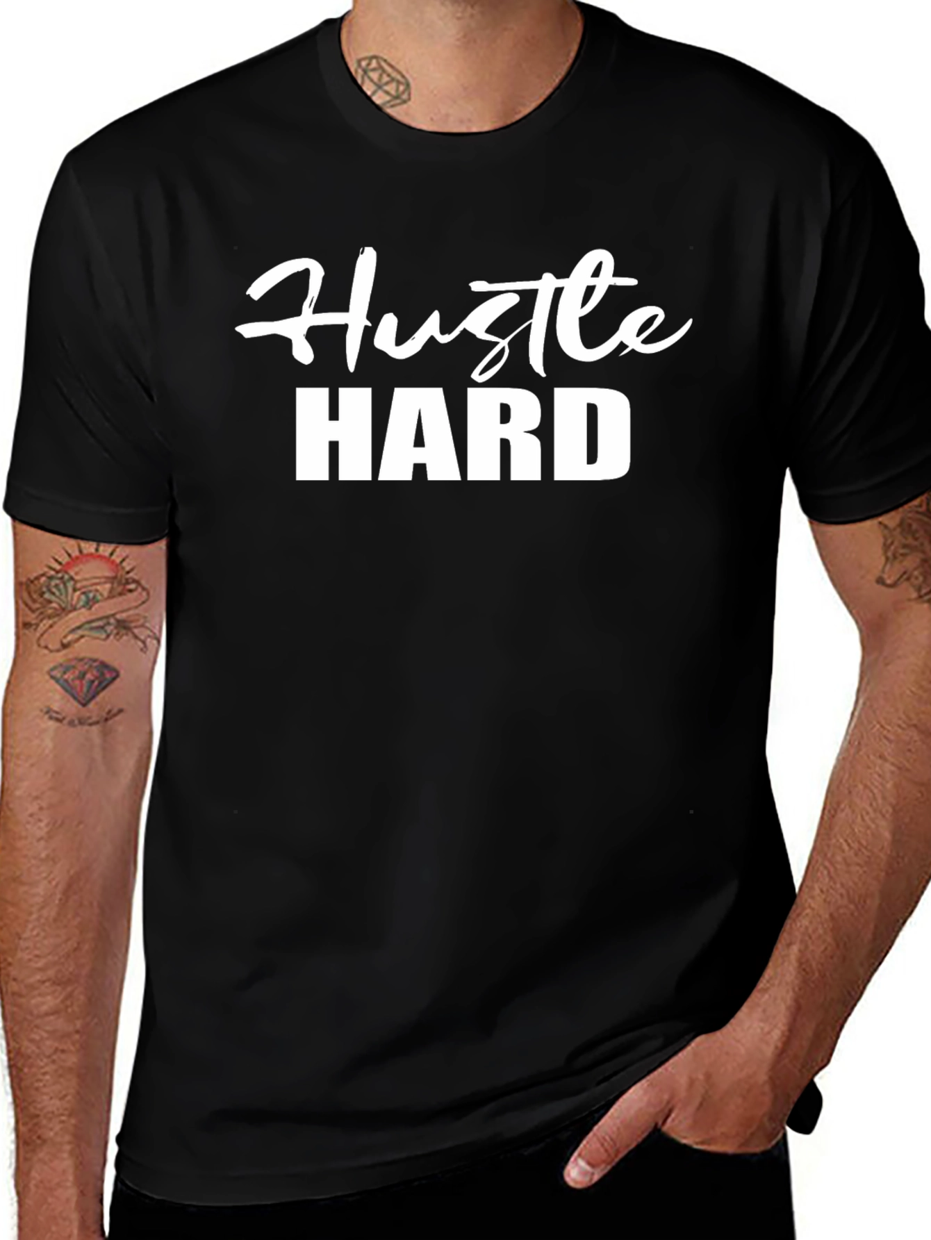 Hustle Hard Graphic Tee - Black Cotton T-Shirt