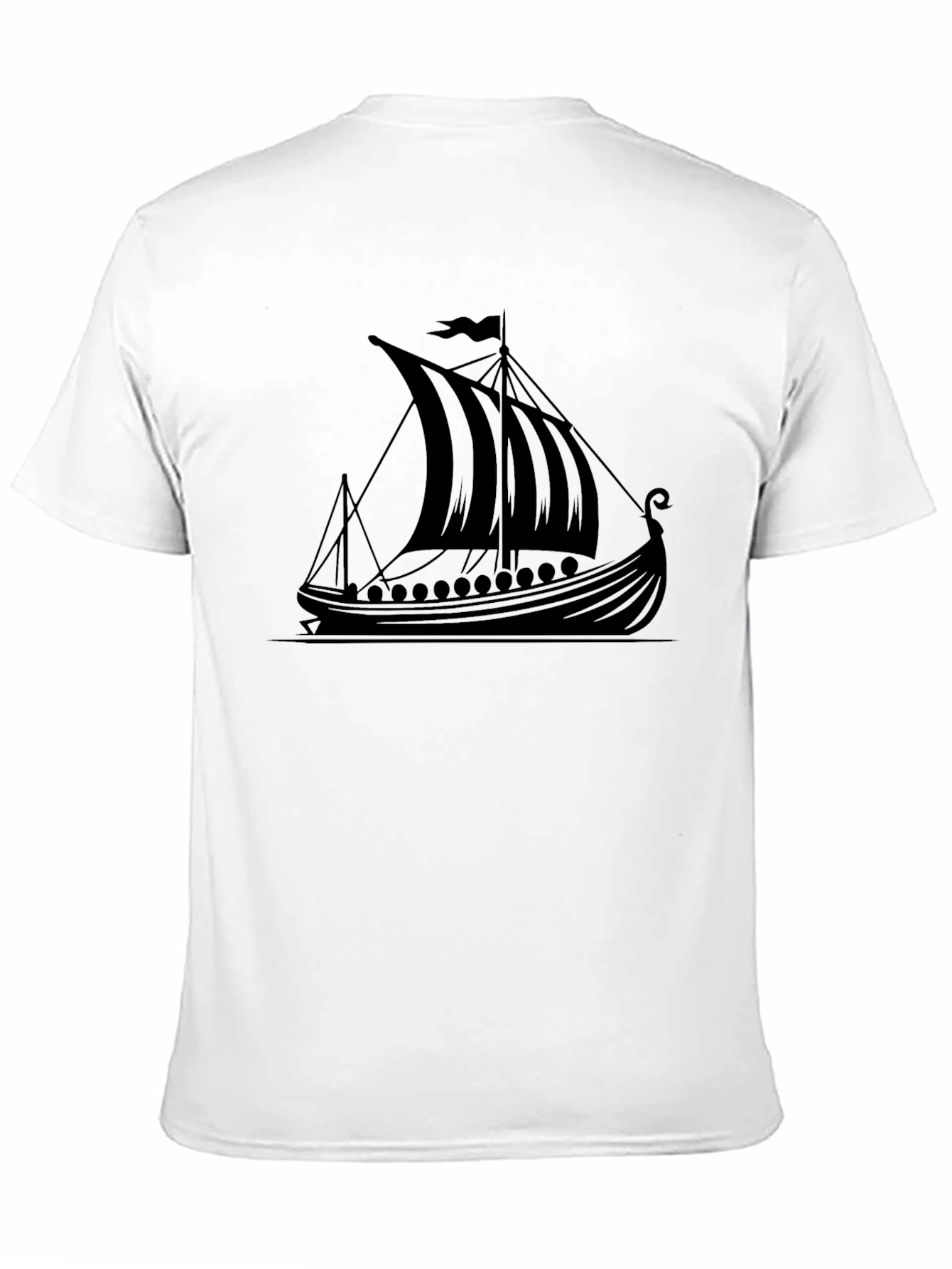 Viking Ship Graphic Tee - Black Cotton T-Shirt