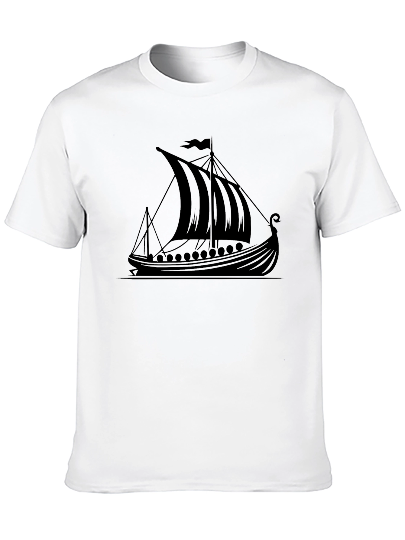 Viking Ship Graphic Tee - Black Cotton T-Shirt