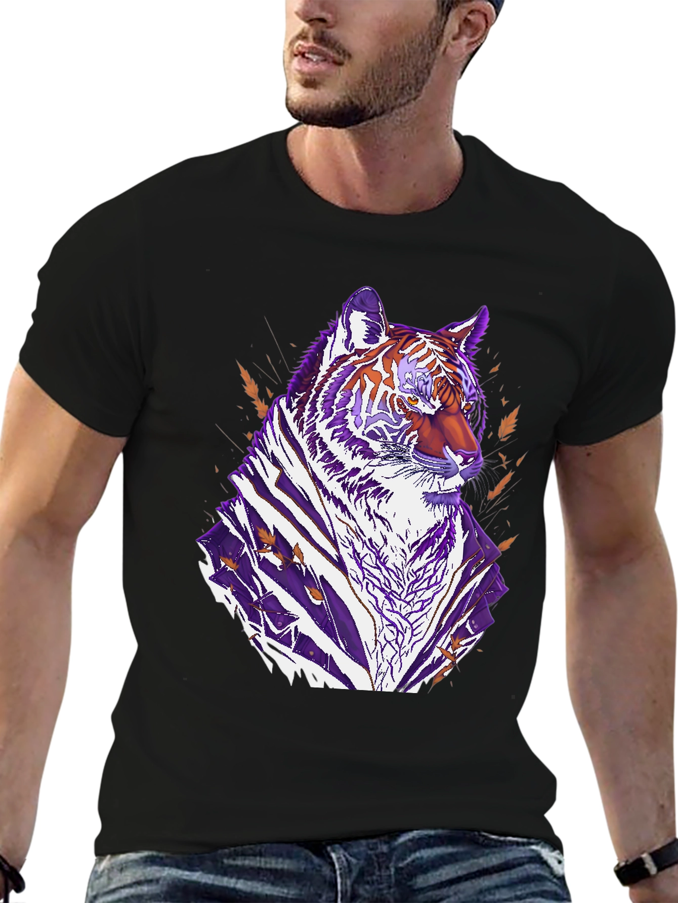 Tiger Graphic Print Crew Neck T-Shirt