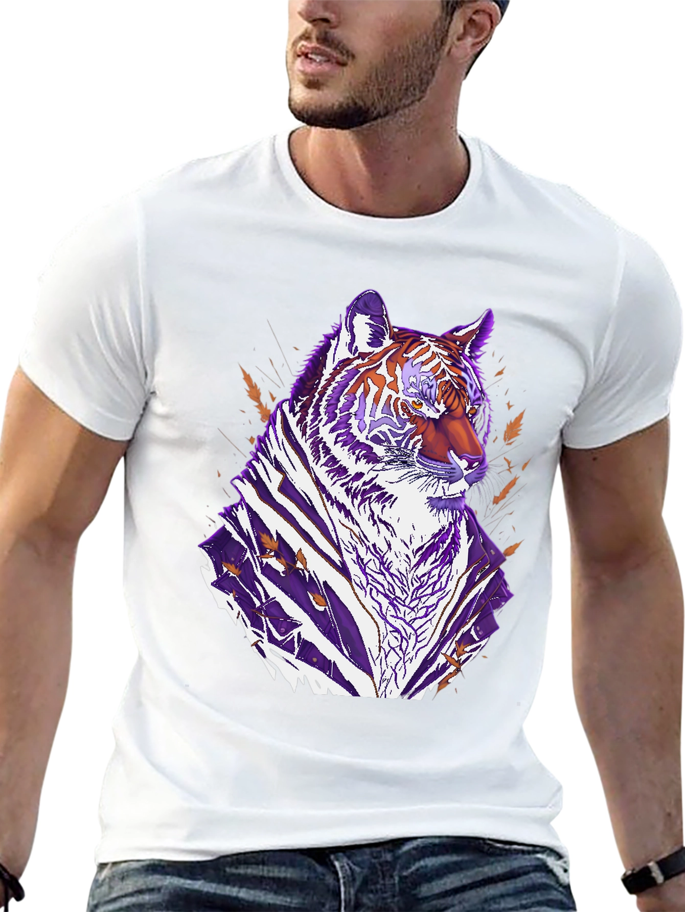 Tiger Graphic Print Crew Neck T-Shirt
