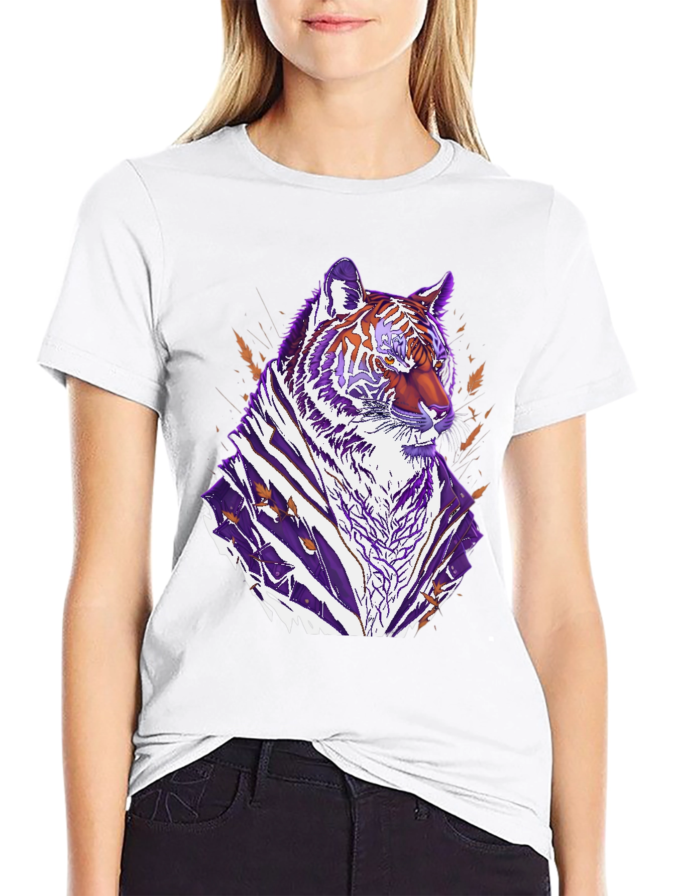 Tiger Graphic Print Crew Neck T-Shirt