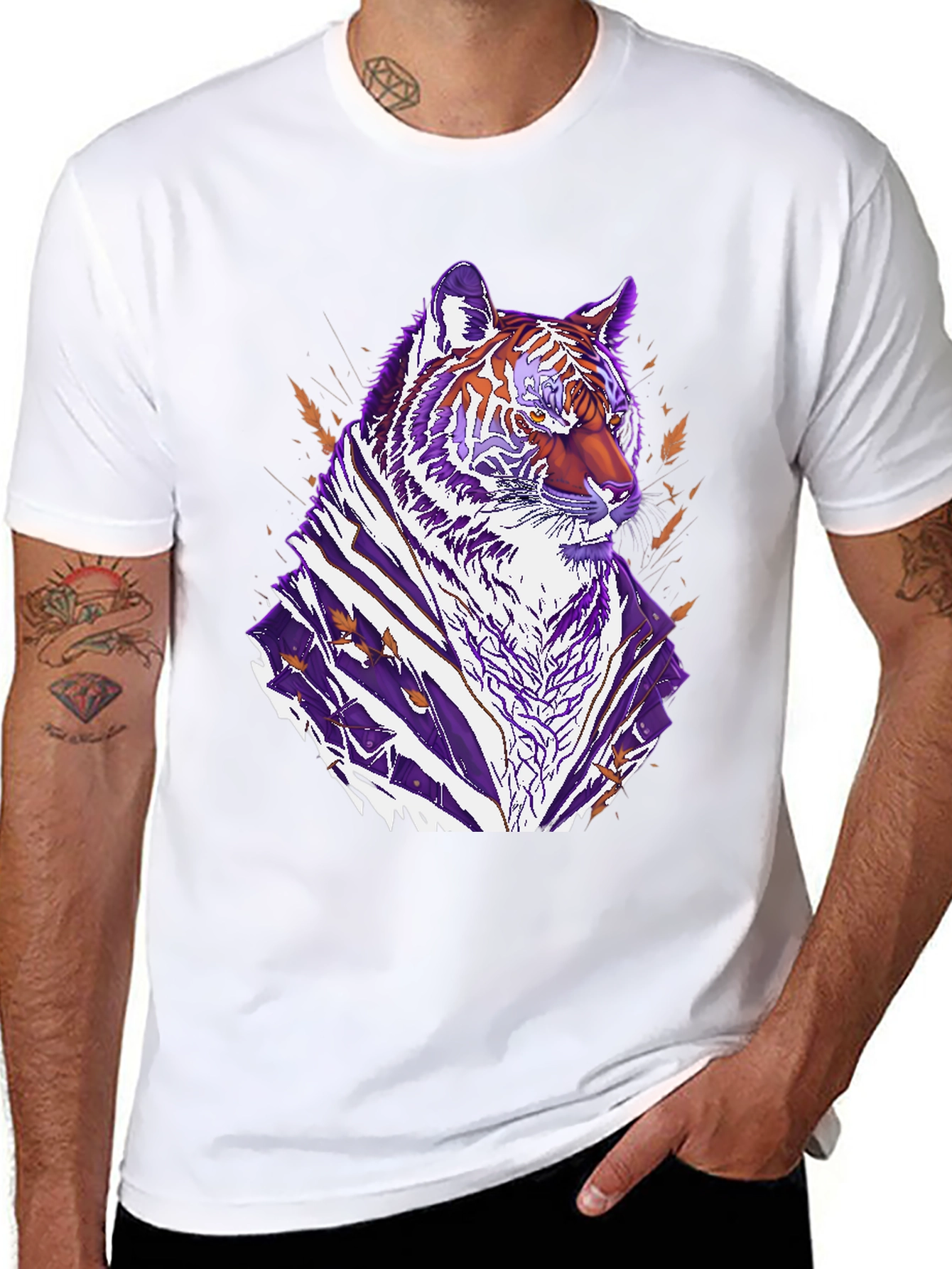 Tiger Graphic Print Crew Neck T-Shirt