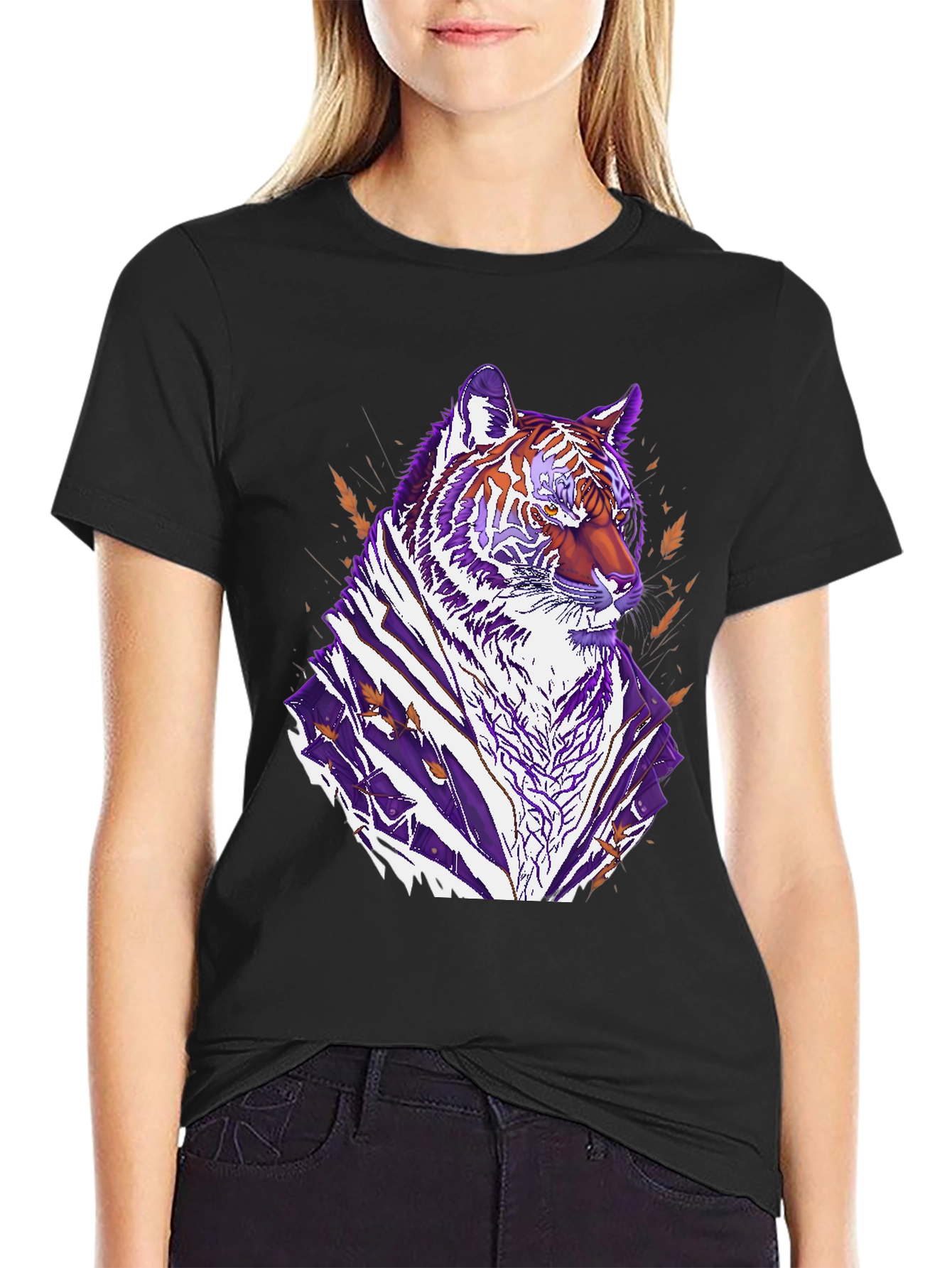 Tiger Graphic Print Crew Neck T-Shirt