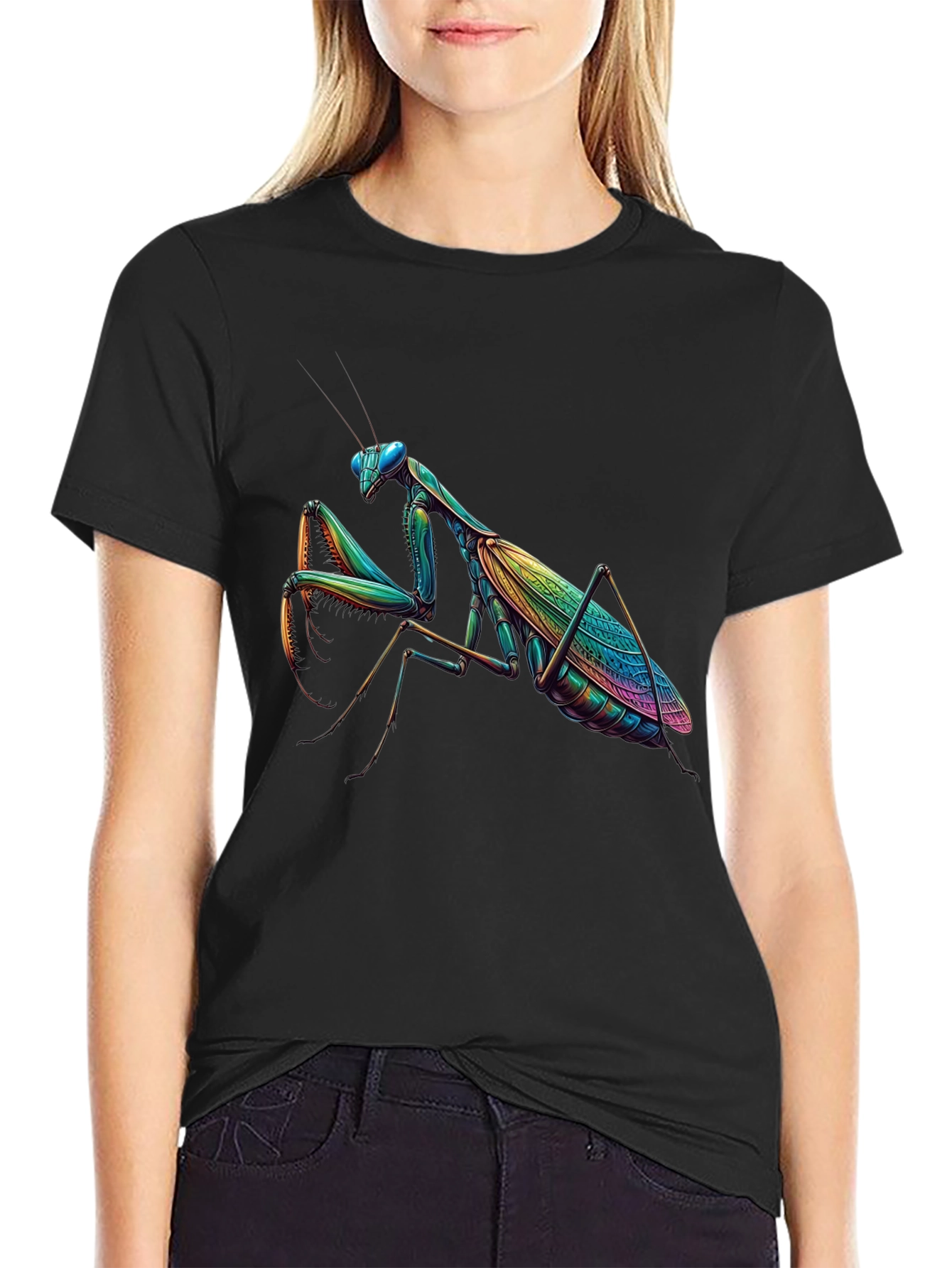 Rainbow Praying Mantis Graphic Tee - Unique Insect Design