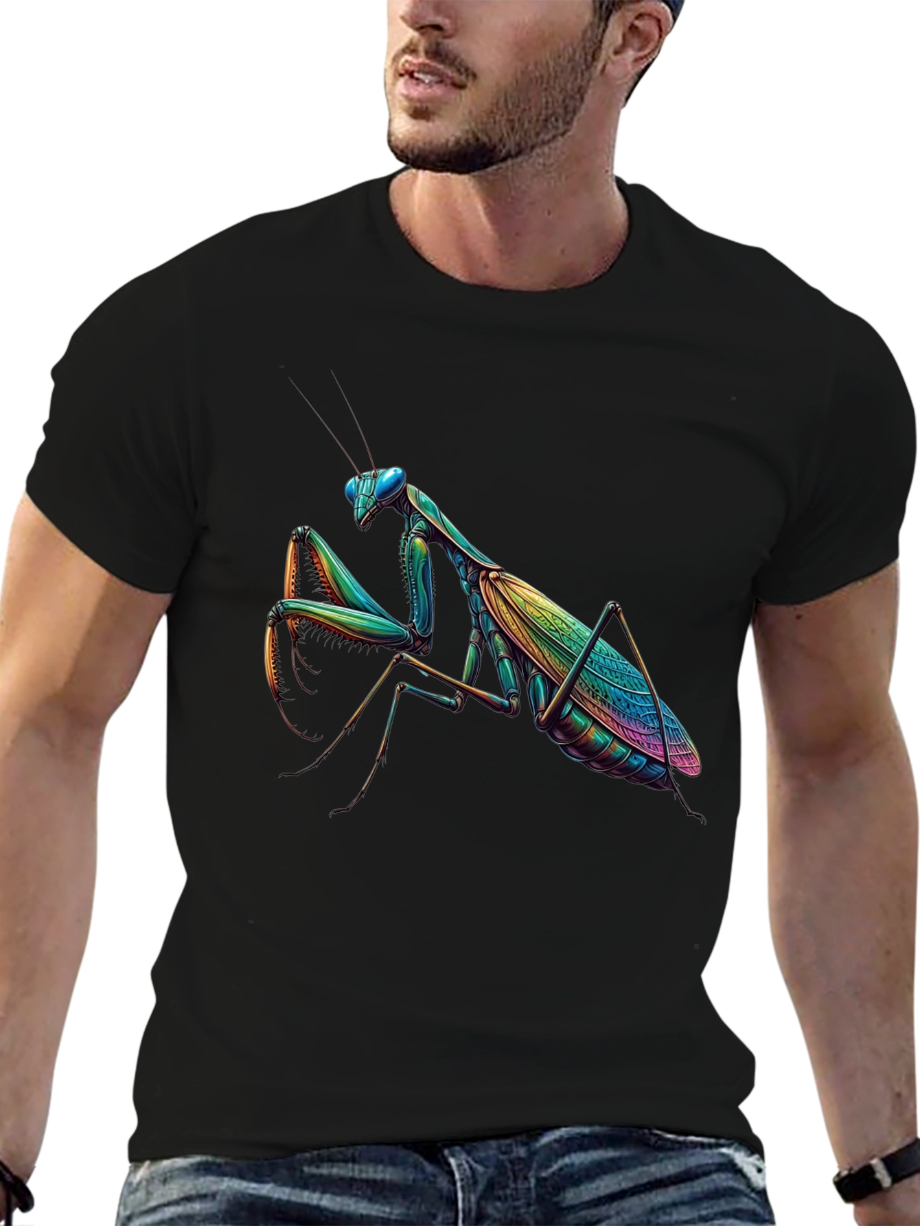 Rainbow Praying Mantis Graphic Tee - Unique Insect Design
