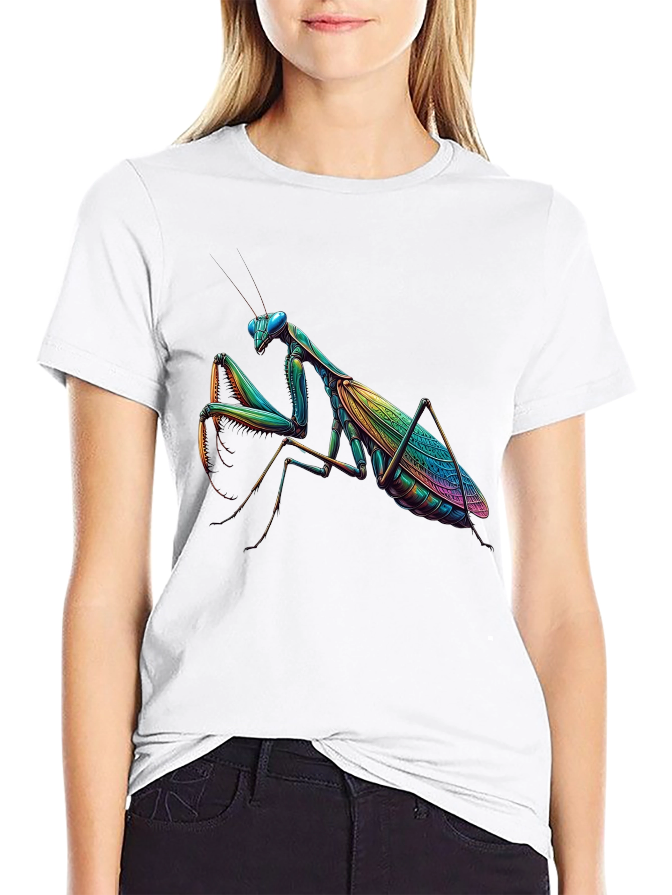 Rainbow Praying Mantis Graphic Tee - Unique Insect Design