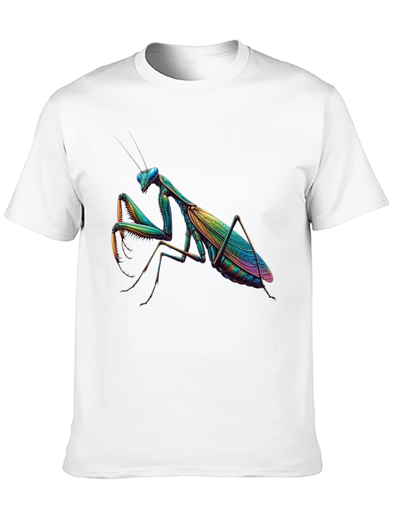 Rainbow Praying Mantis Graphic Tee - Unique Insect Design