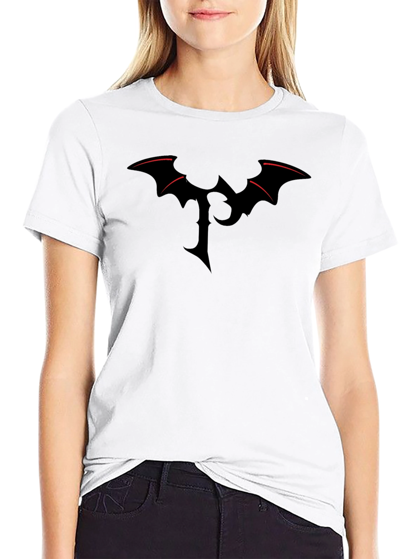 Bat Wing Initial T-Shirt - Gothic Style