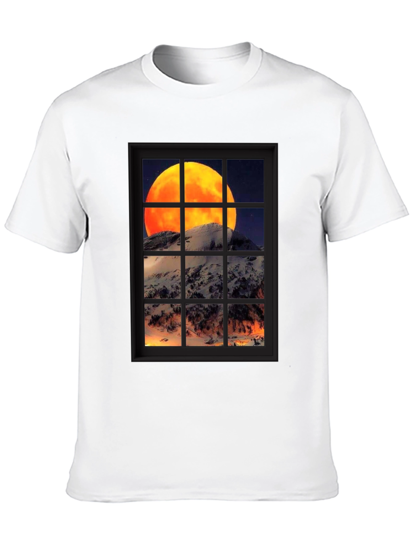 Moon Over Mountain Window View T-Shirt