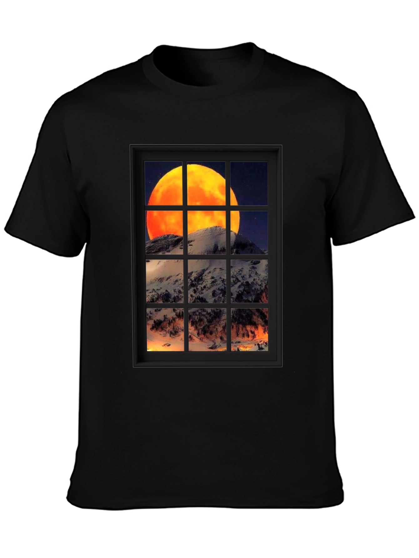 Moon Over Mountain Window View T-Shirt