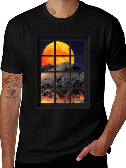 Moon Over Mountain Window View T-Shirt