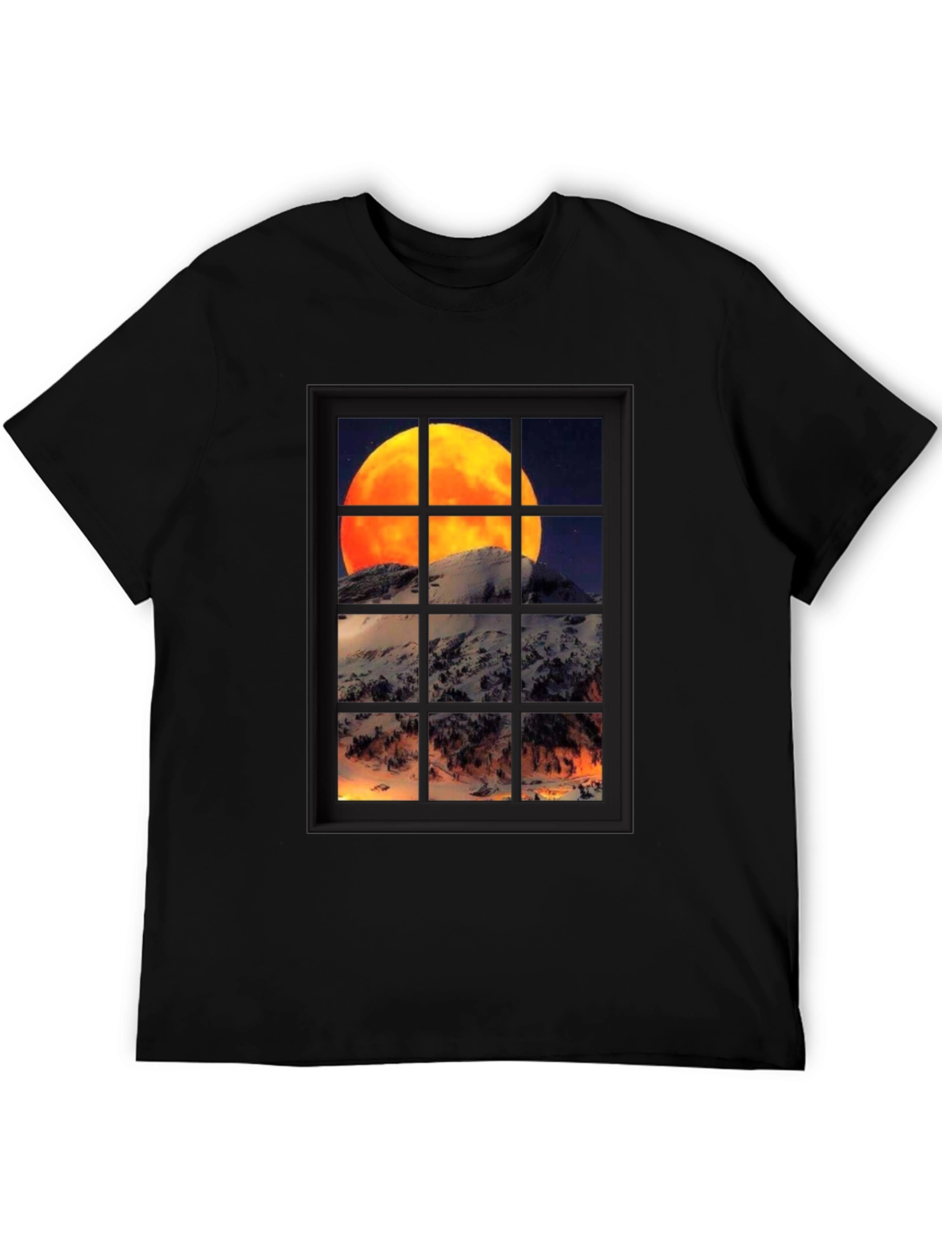 Moon Over Mountain Window View T-Shirt