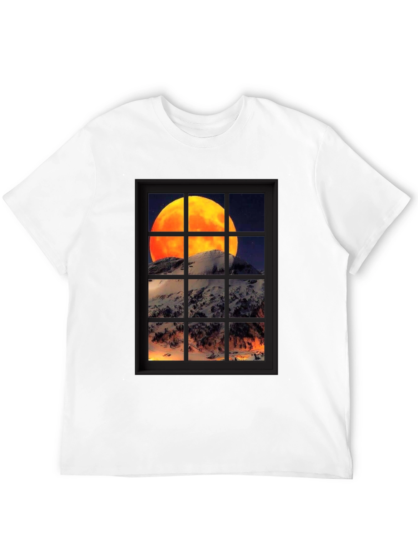 Moon Over Mountain Window View T-Shirt