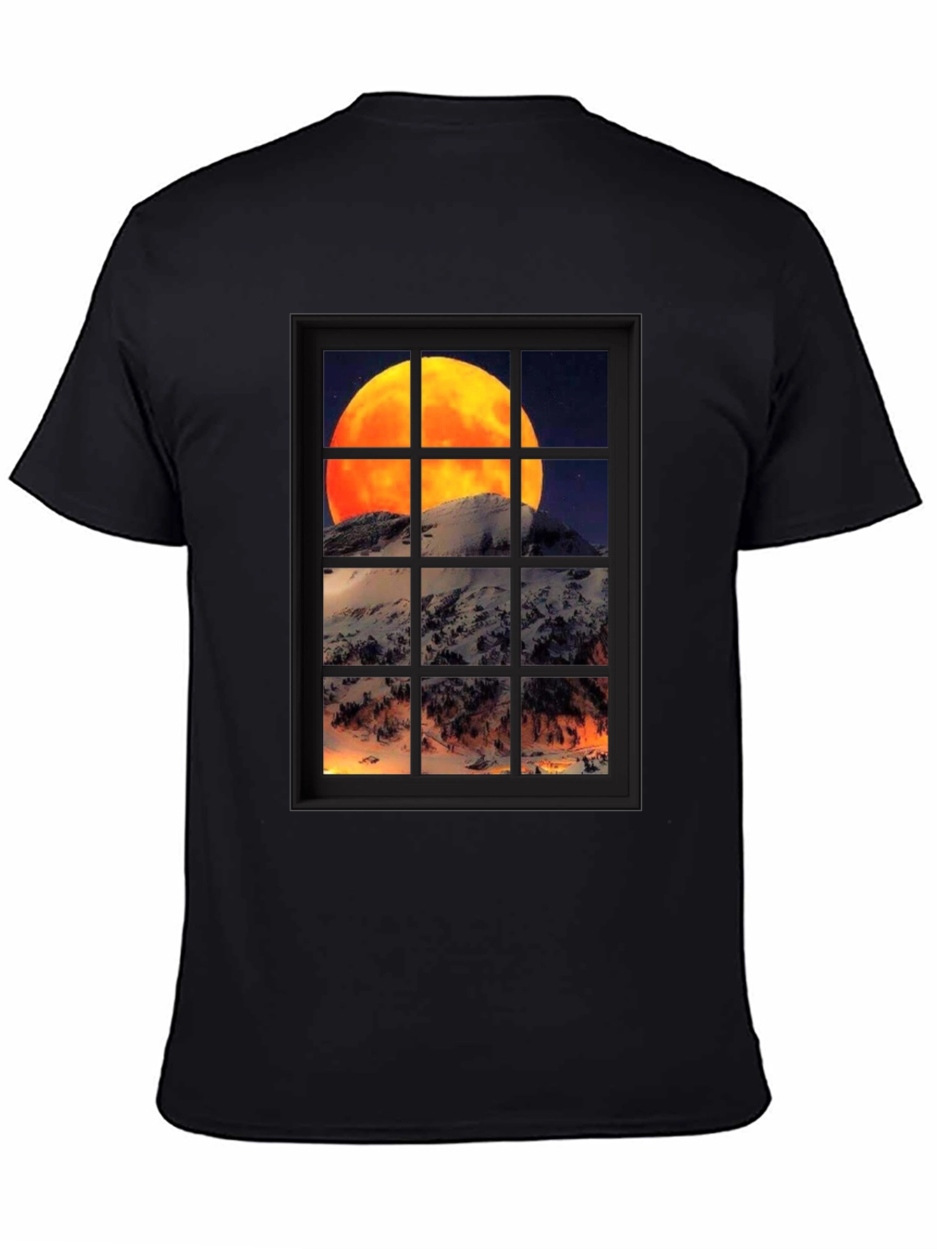 Moon Over Mountain Window View T-Shirt
