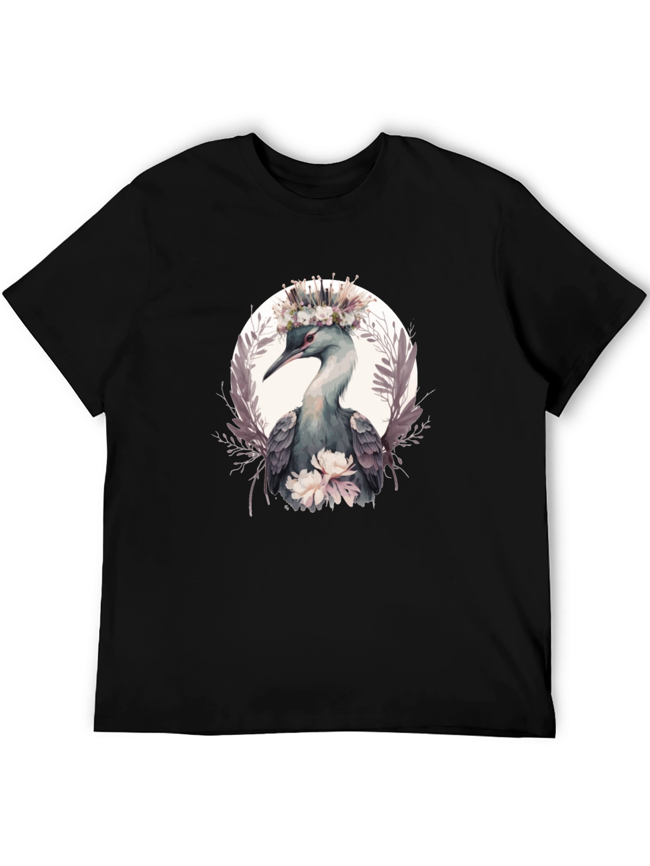 Elegant Bird Floral Crown T-Shirt
