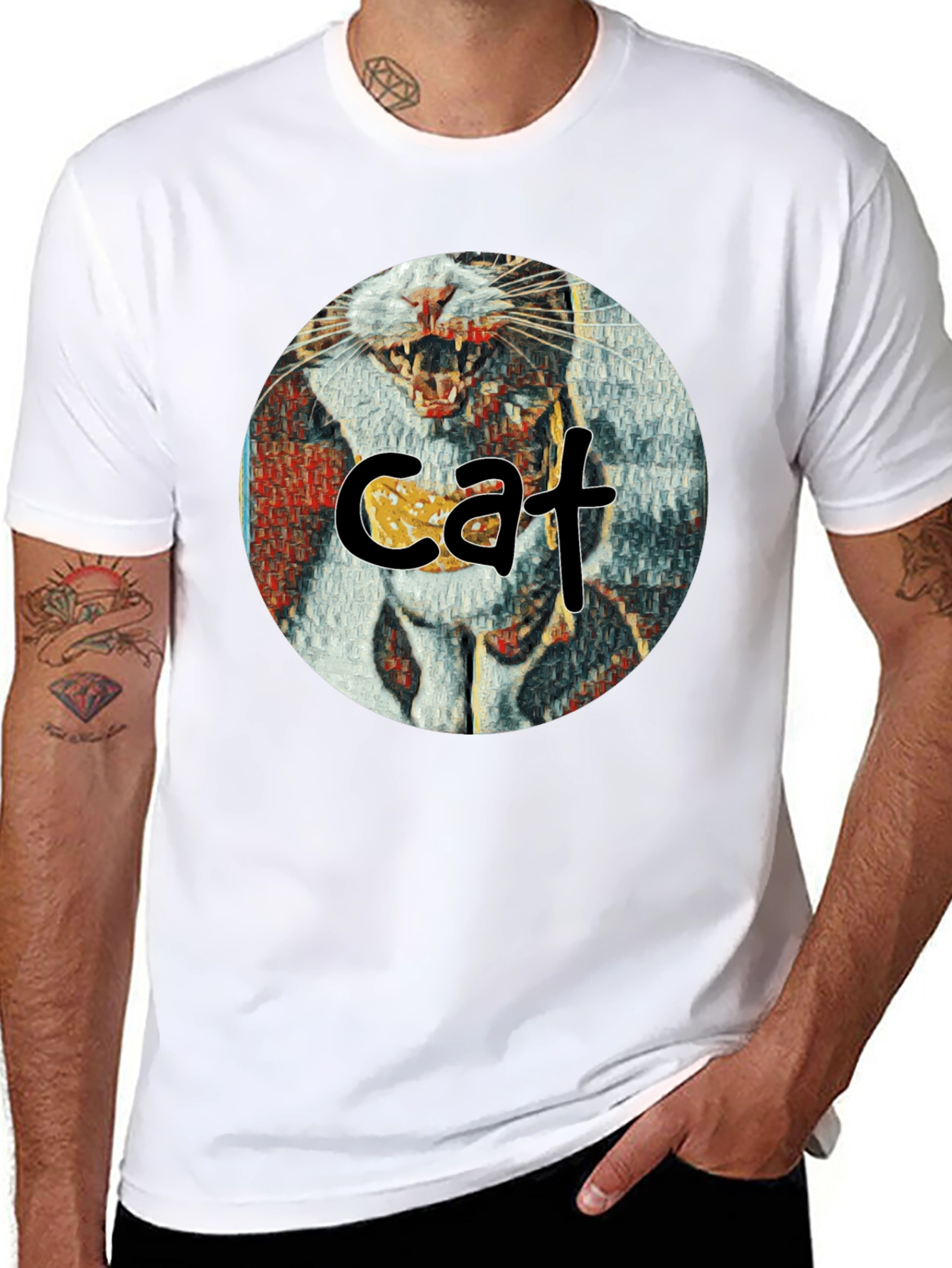 Cat Graphic Print Crew Neck T-Shirt