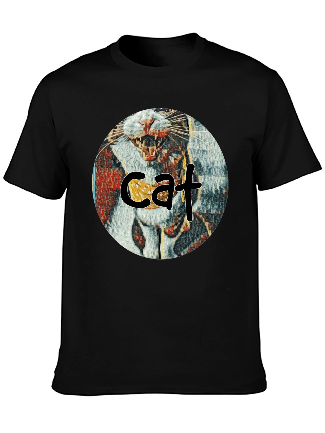 Cat Graphic Print Crew Neck T-Shirt