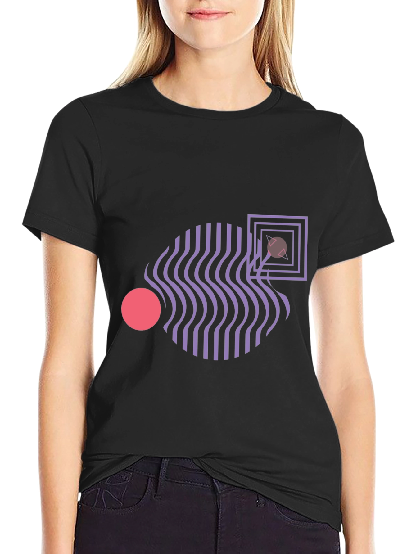 Abstract Geometric Graphic Print Black T-Shirt
