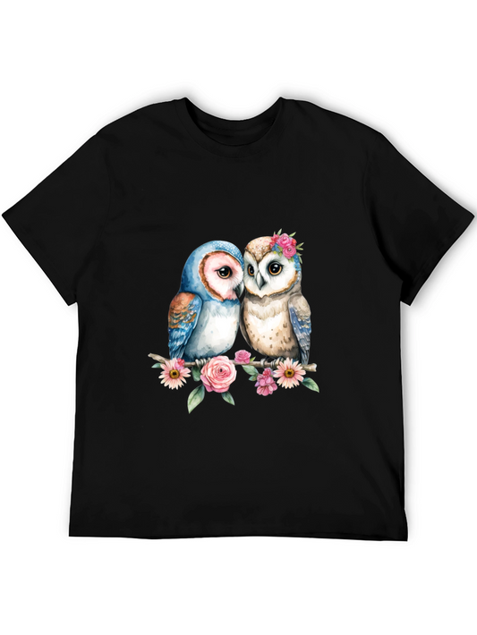 Floral Owl Couple Graphic T-Shirt