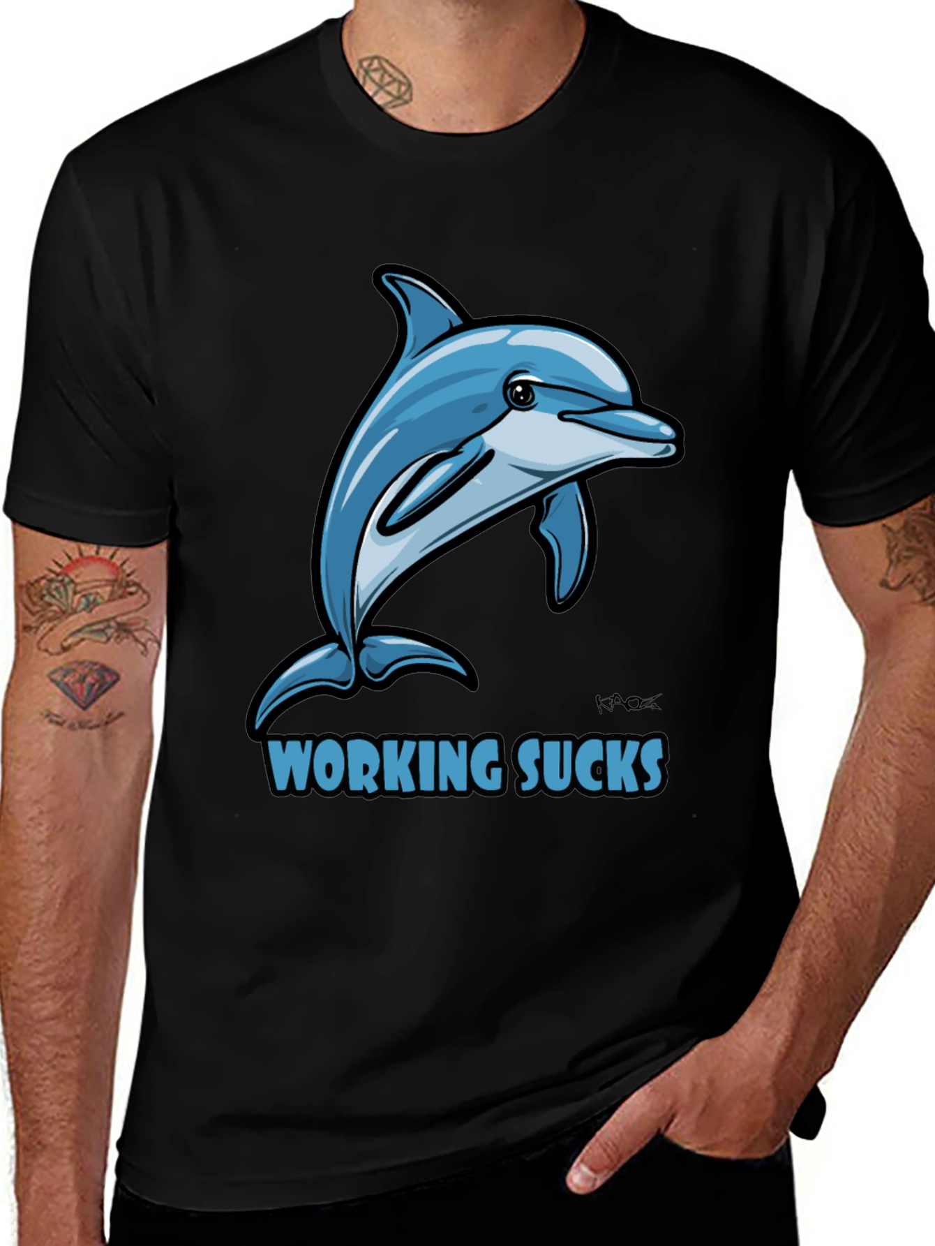 Working Sucks Dolphin Graphic T-Shirt