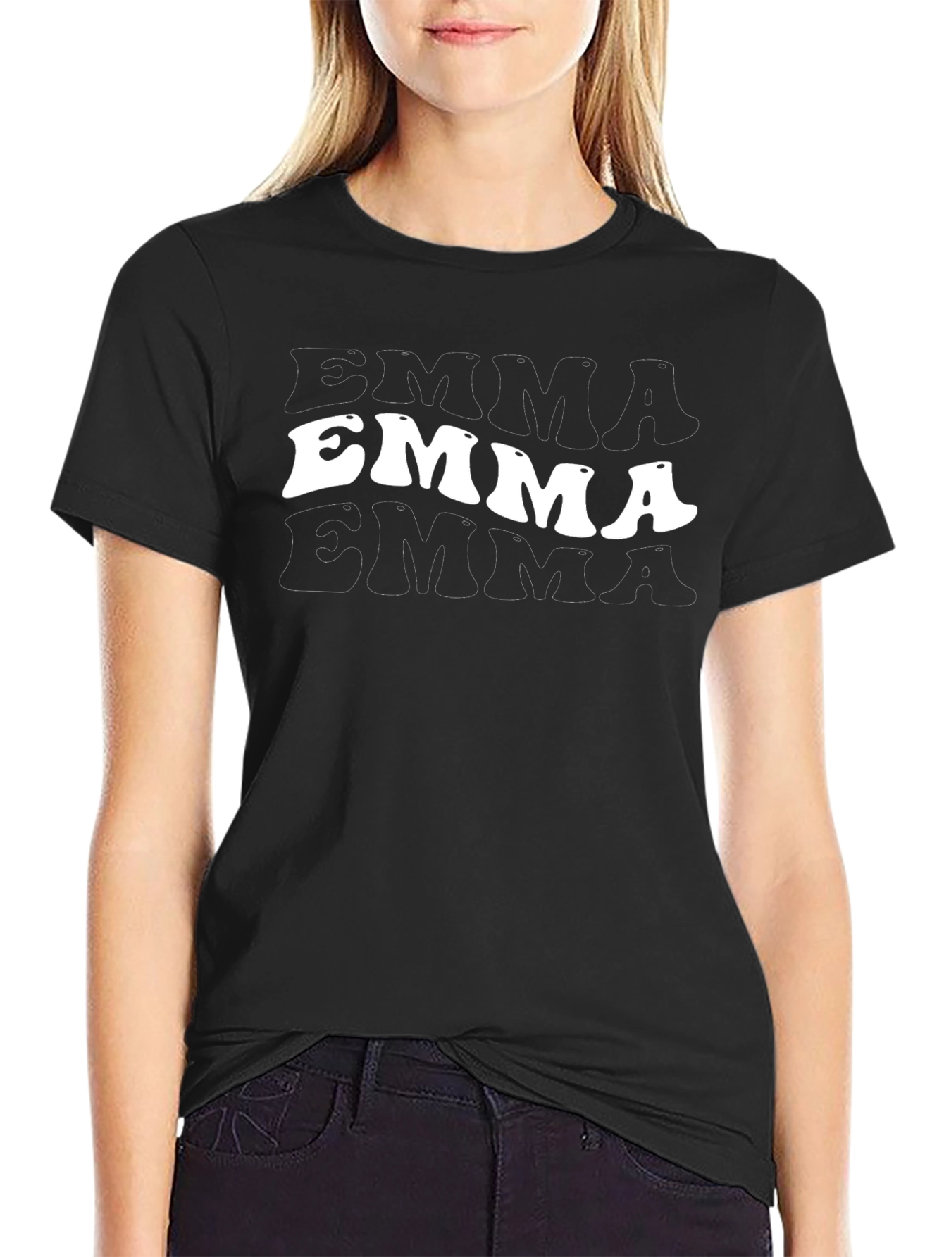 Retro Emma Name T-Shirt - Trendy Black Tee