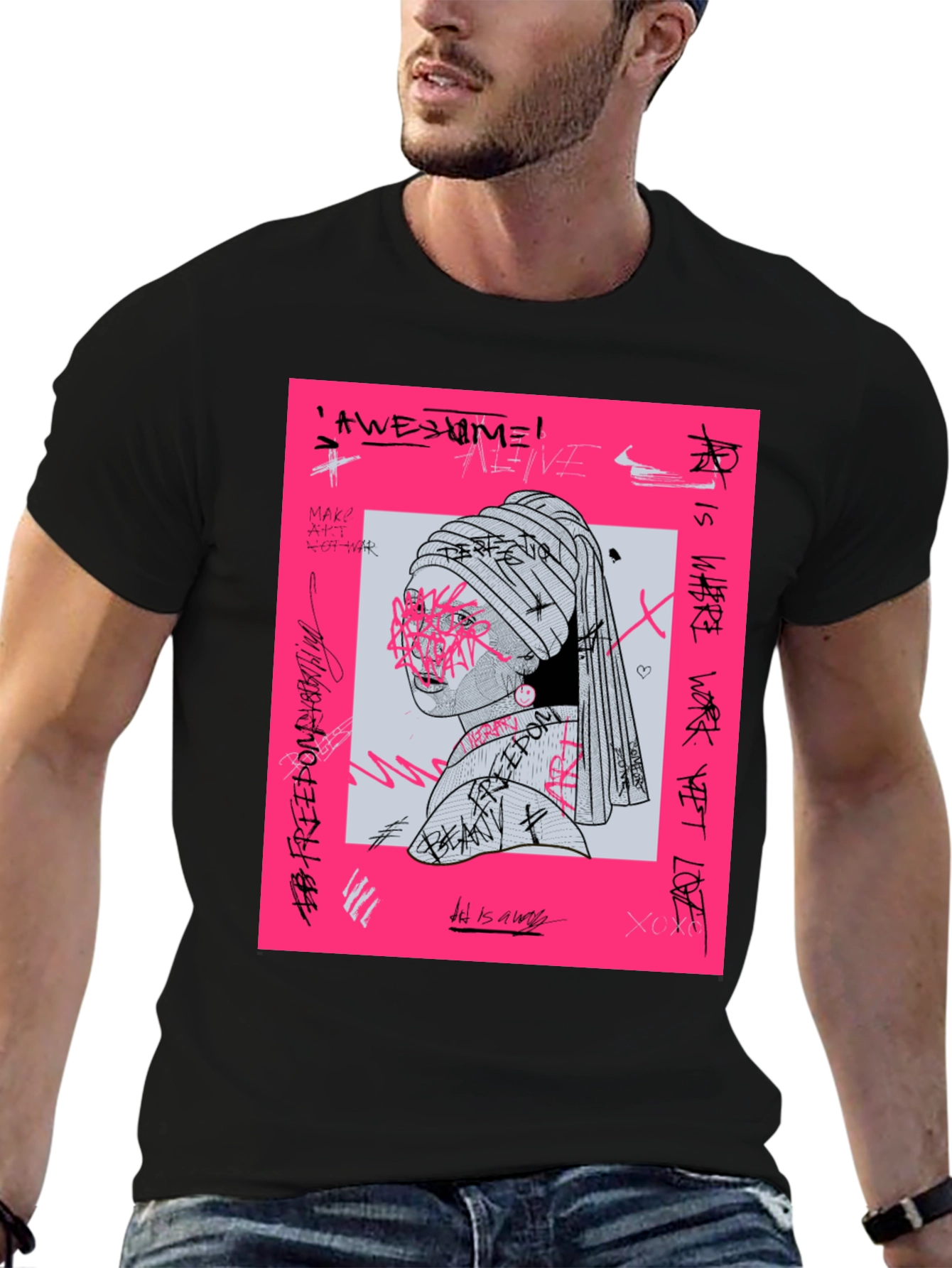 Edgy Graphic Tee - Girl with a Pearl Earring