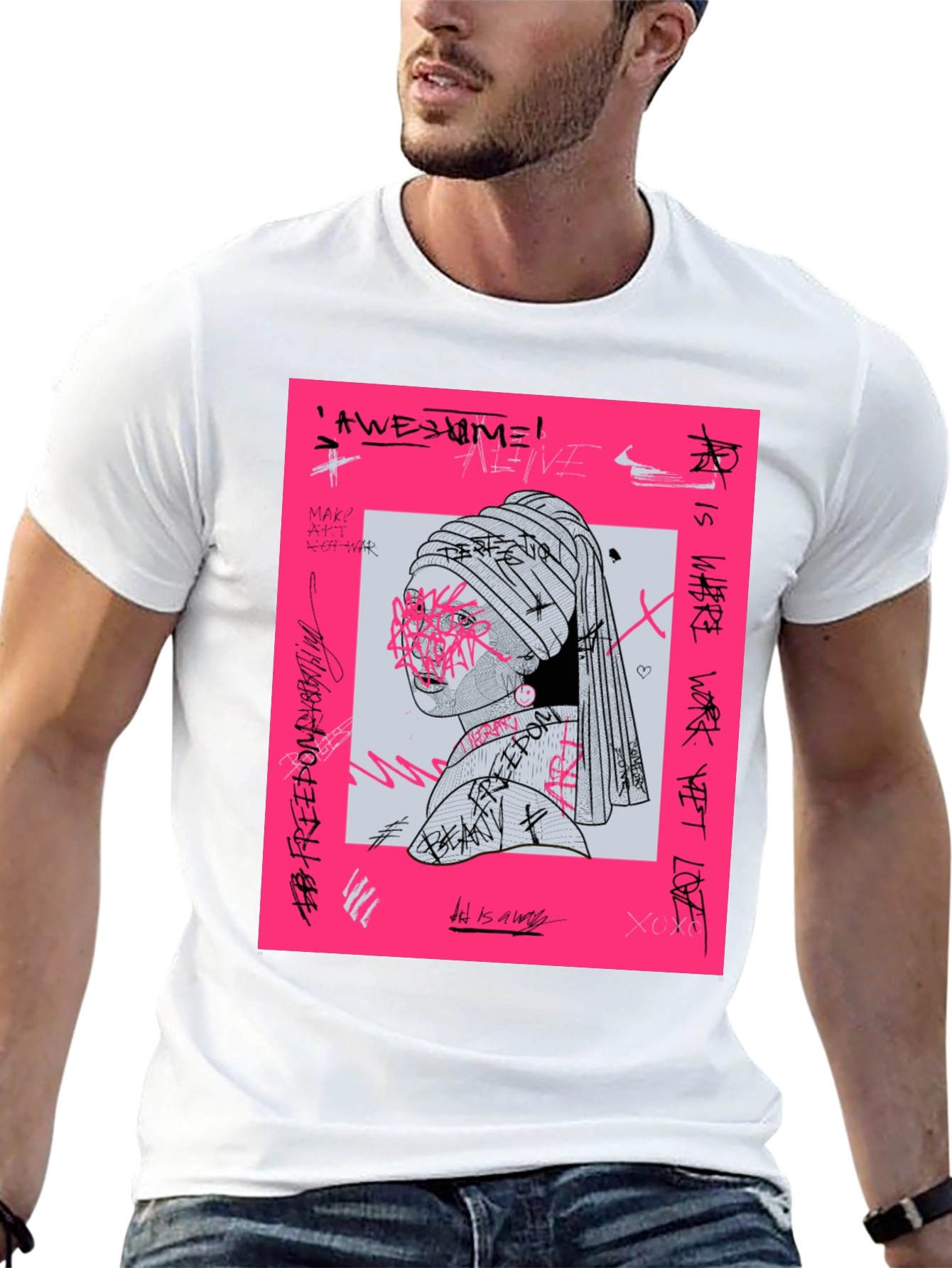 Edgy Graphic Tee - Girl with a Pearl Earring