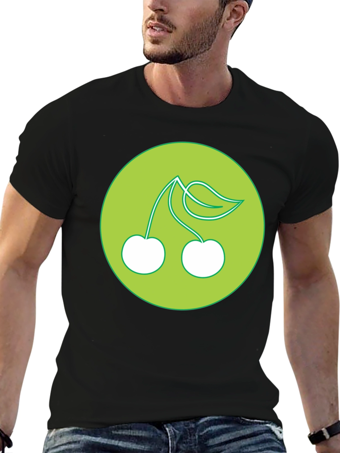 Cherries Graphic Print Black T-Shirt