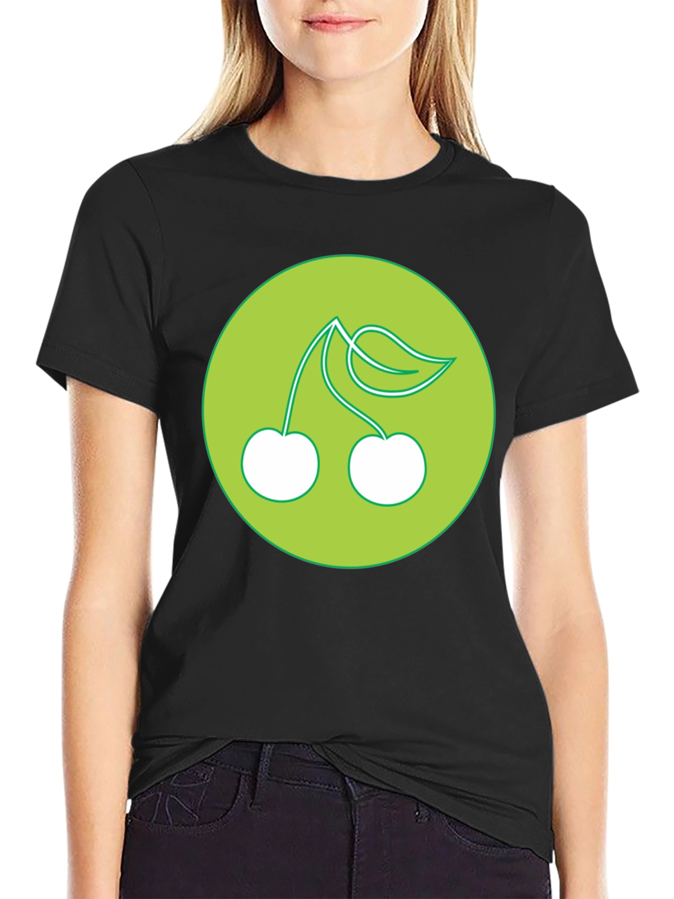 Cherries Graphic Print Black T-Shirt