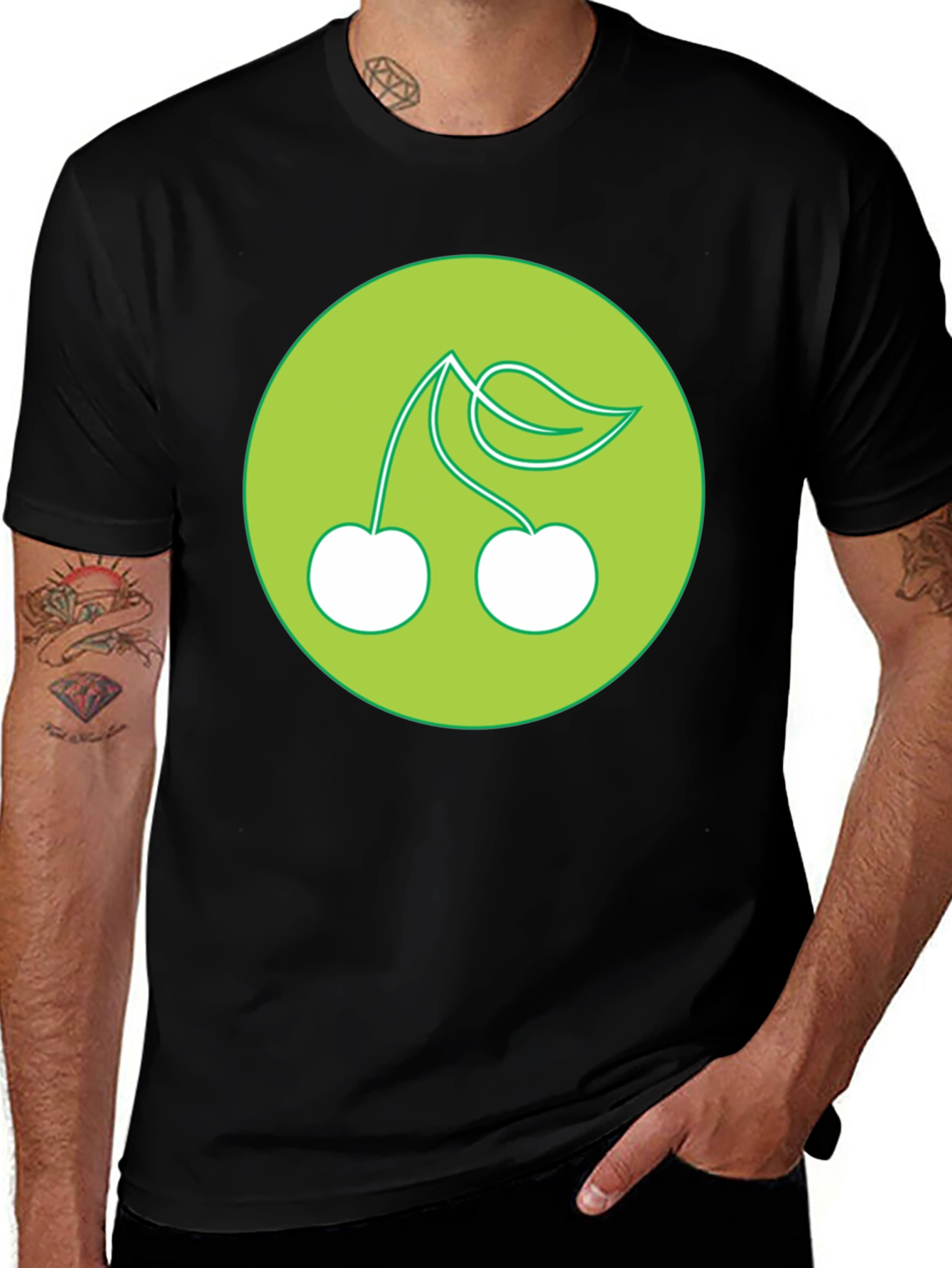 Cherries Graphic Print Black T-Shirt
