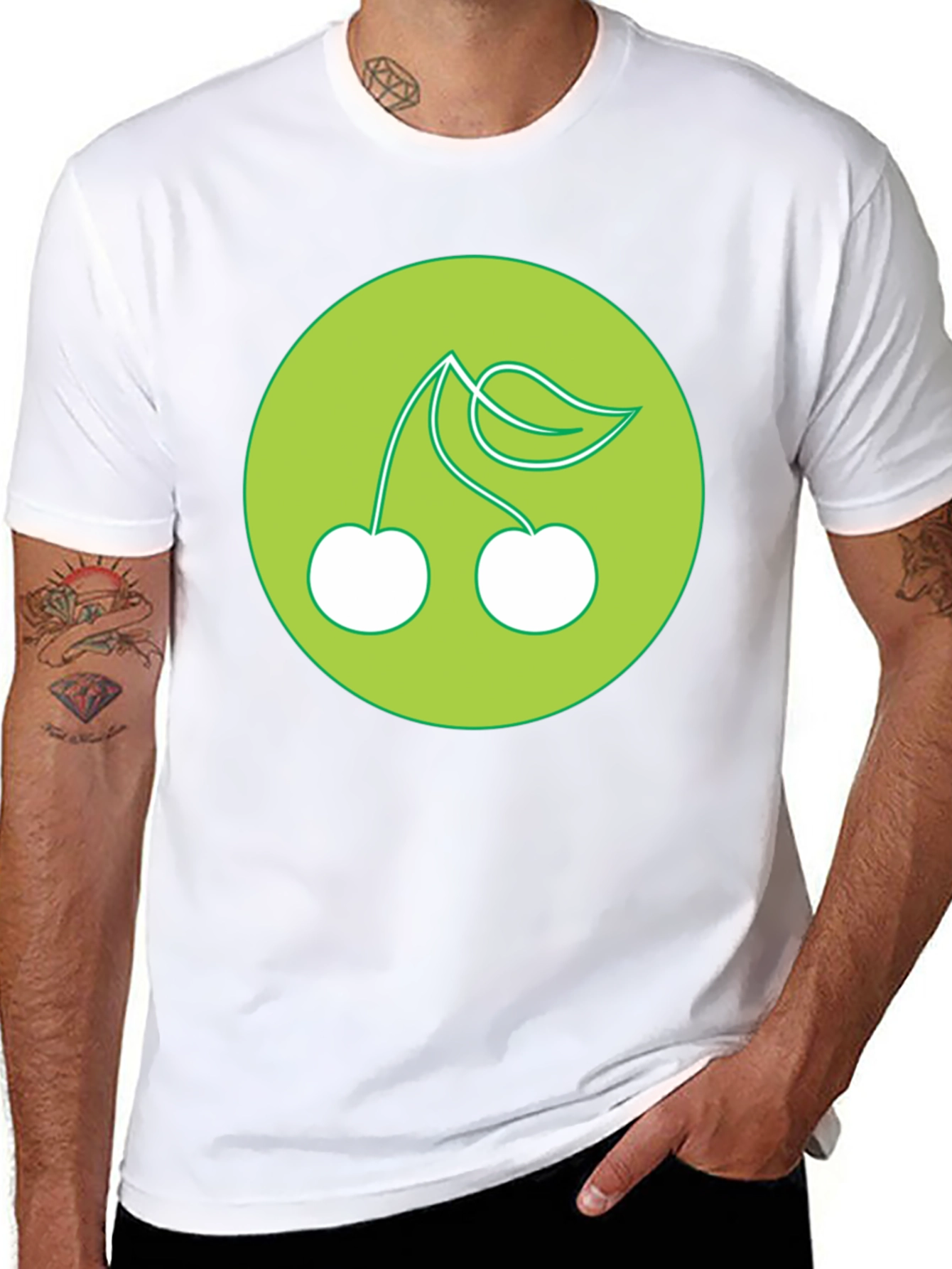 Cherries Graphic Print Black T-Shirt