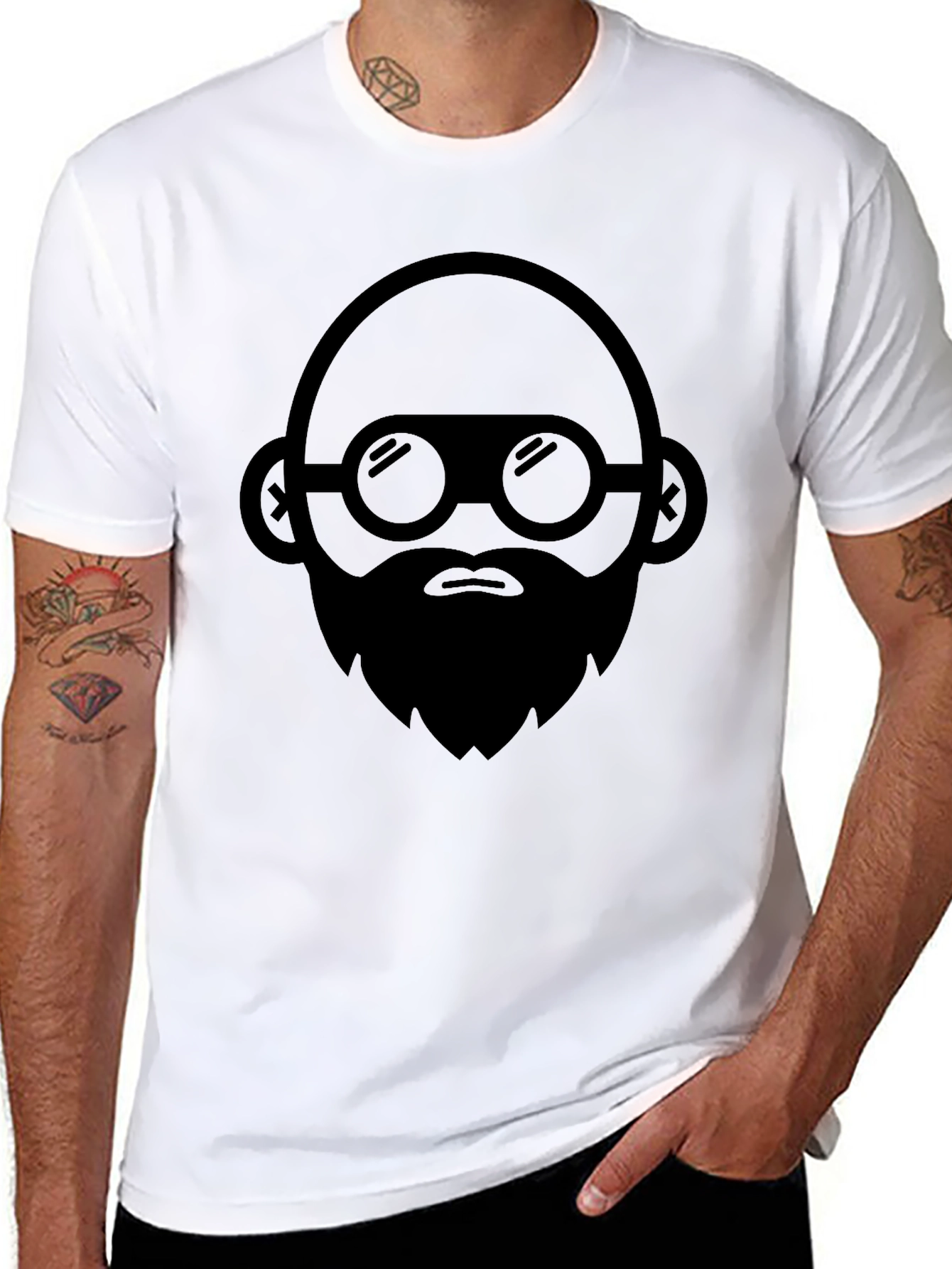 Bearded Face Graphic Black T-Shirt