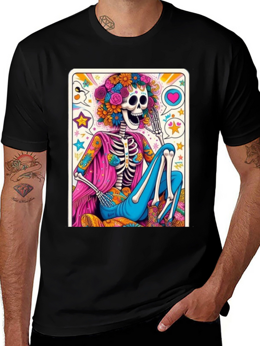 Floral Skeleton Graphic Tee - Day of the Dead Style