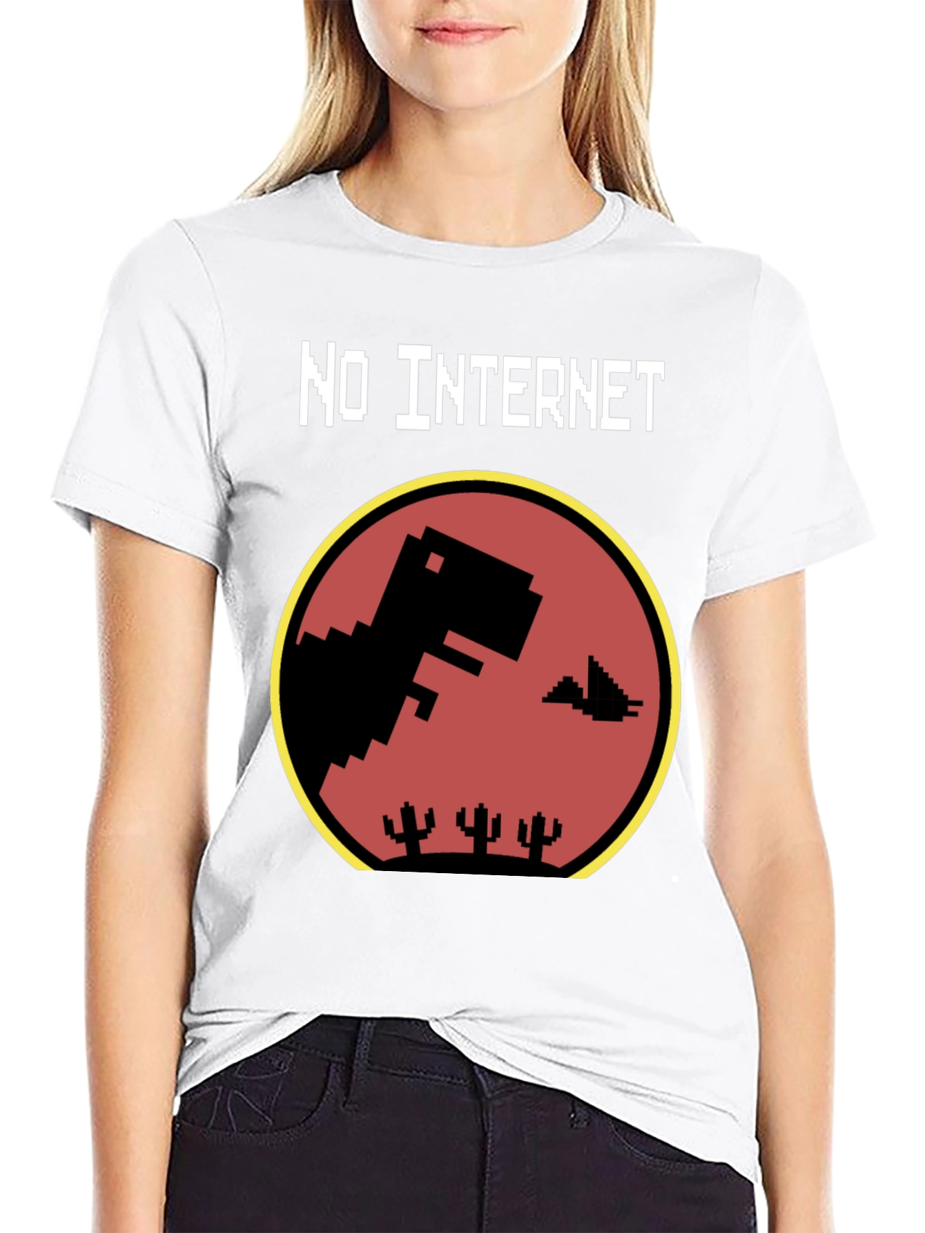 No Internet Dinosaur T-Shirt