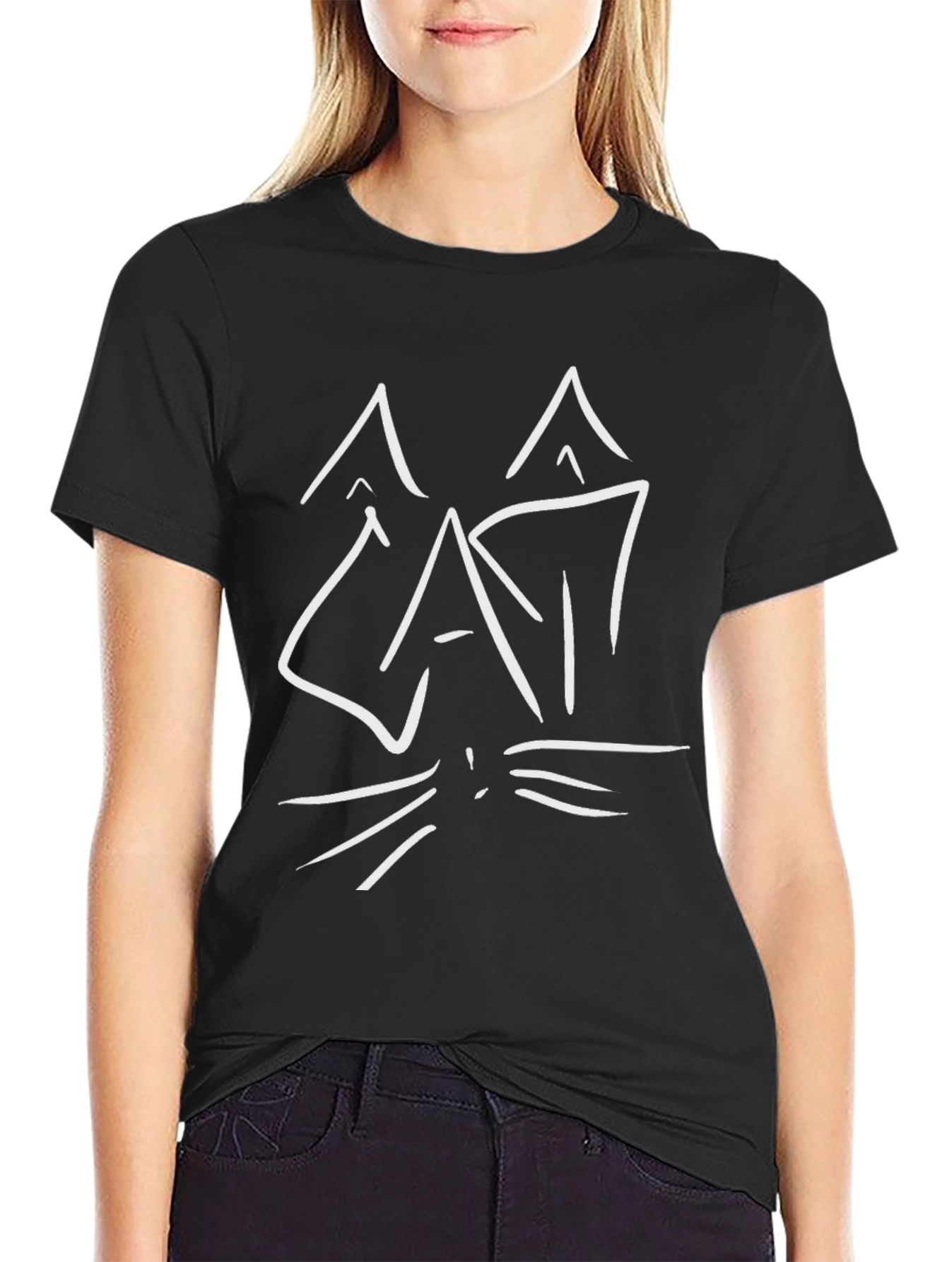 Cool Cat Outline Graphic Tee - Unisex Black T-Shirt