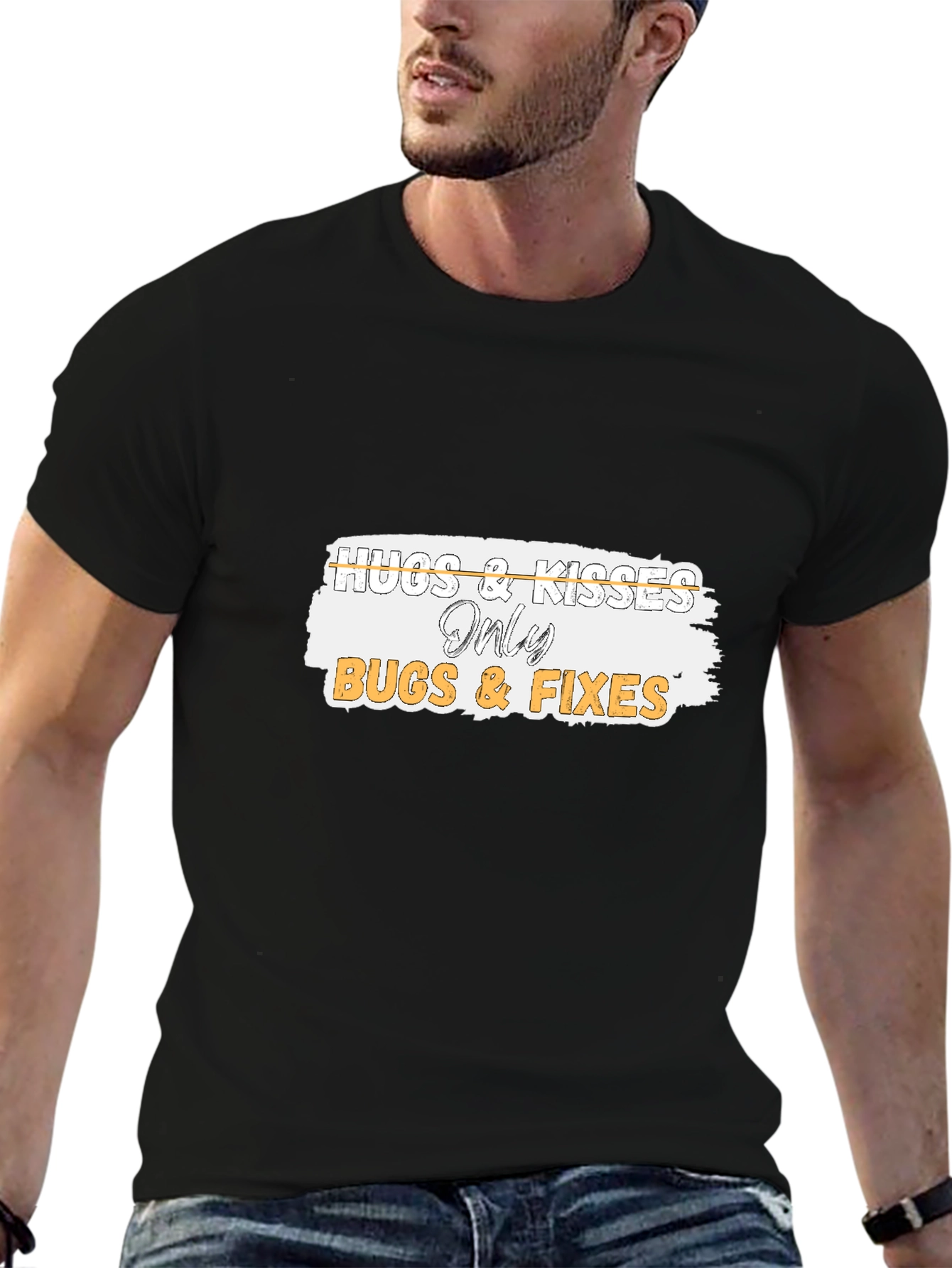 Hugs & Kisses Only Bugs & Fixes Black T-Shirt