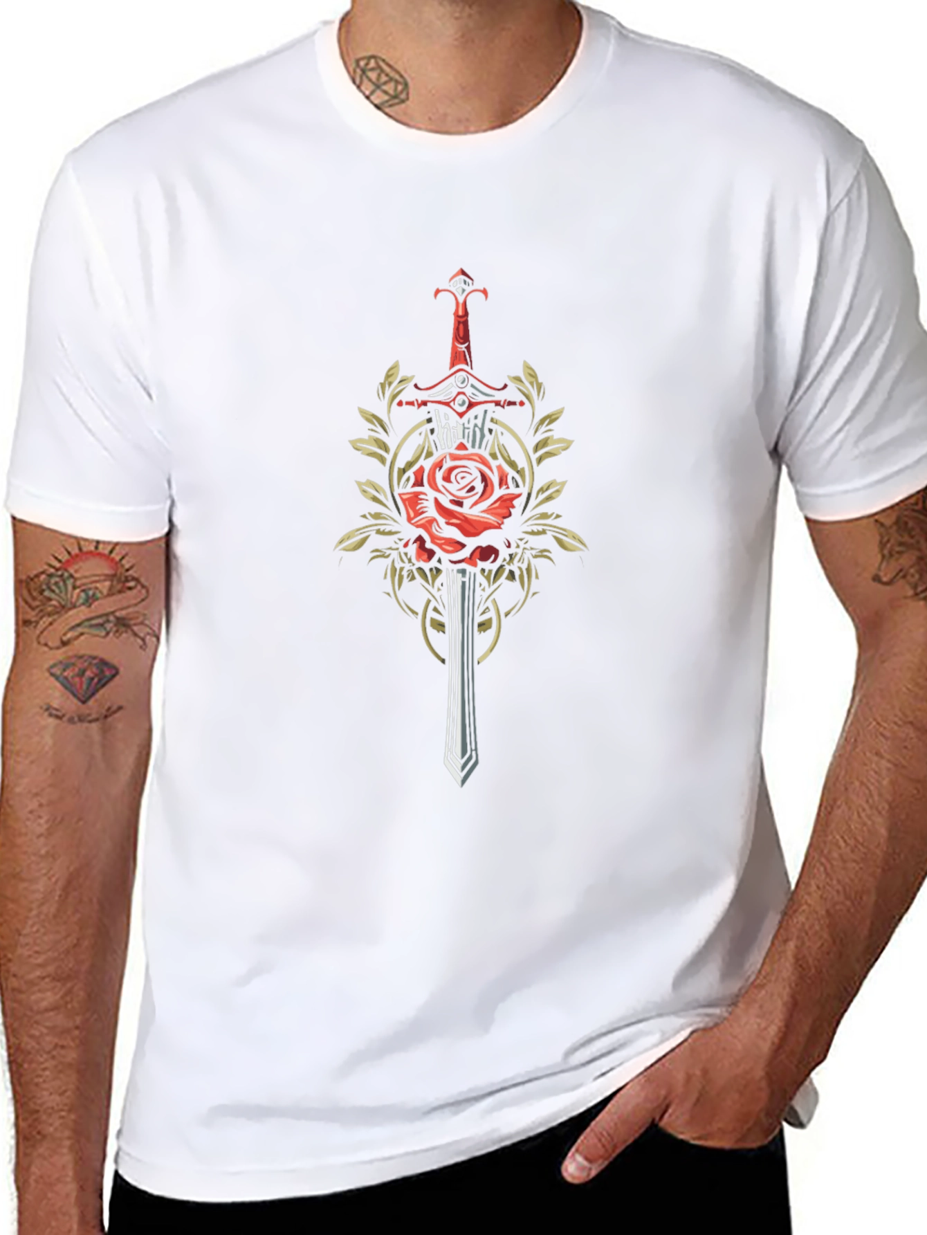 Sword and Rose Graphic Black T-Shirt