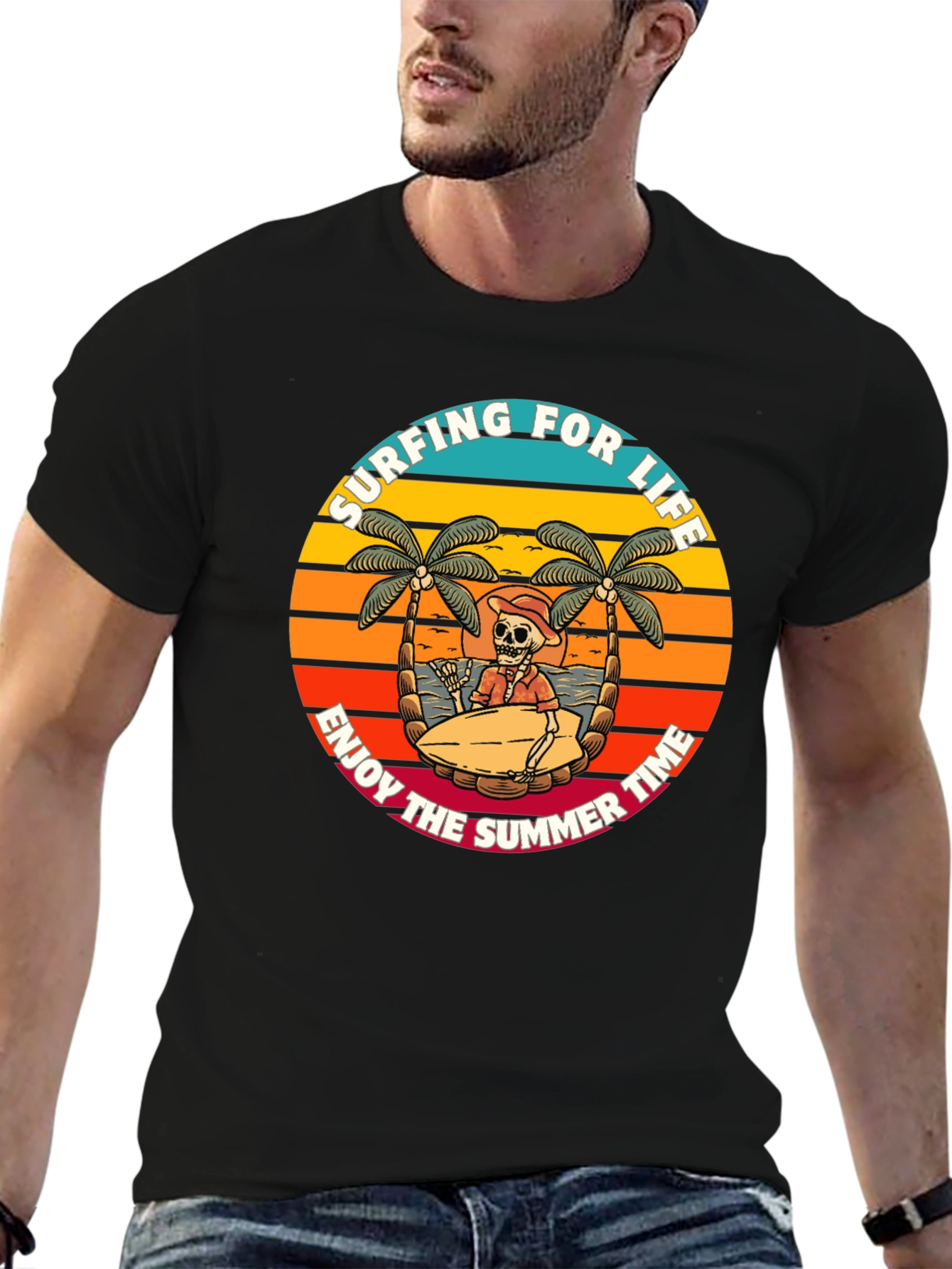 Surfing Skeleton Graphic Tee - Enjoy Summer Life