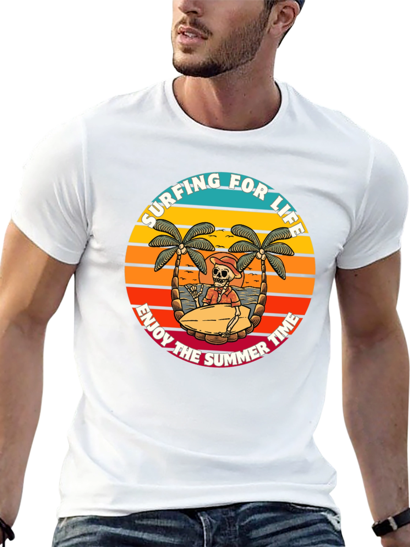Surfing Skeleton Graphic Tee - Enjoy Summer Life