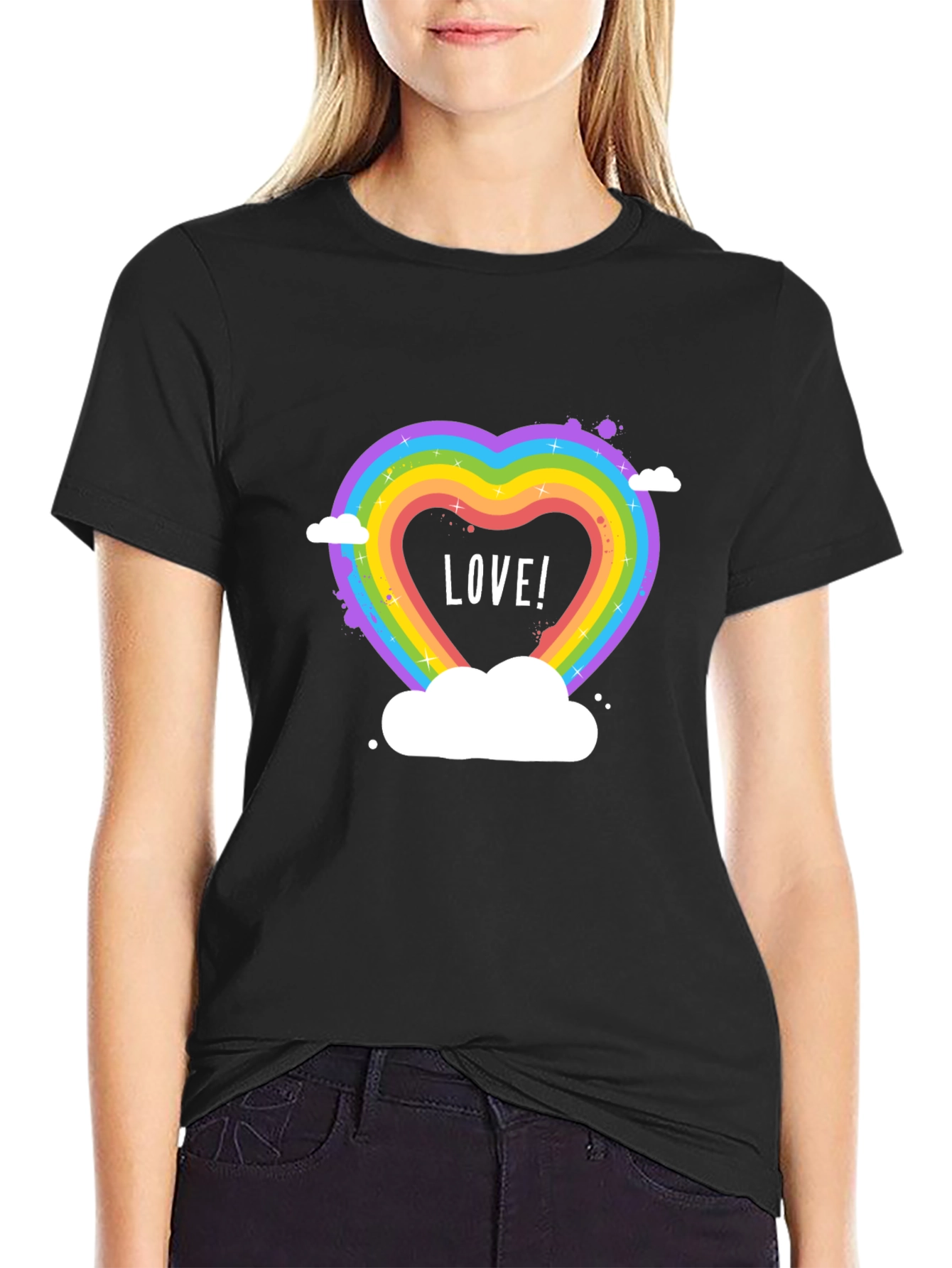 Love Wins Rainbow Heart Graphic Tee - Black